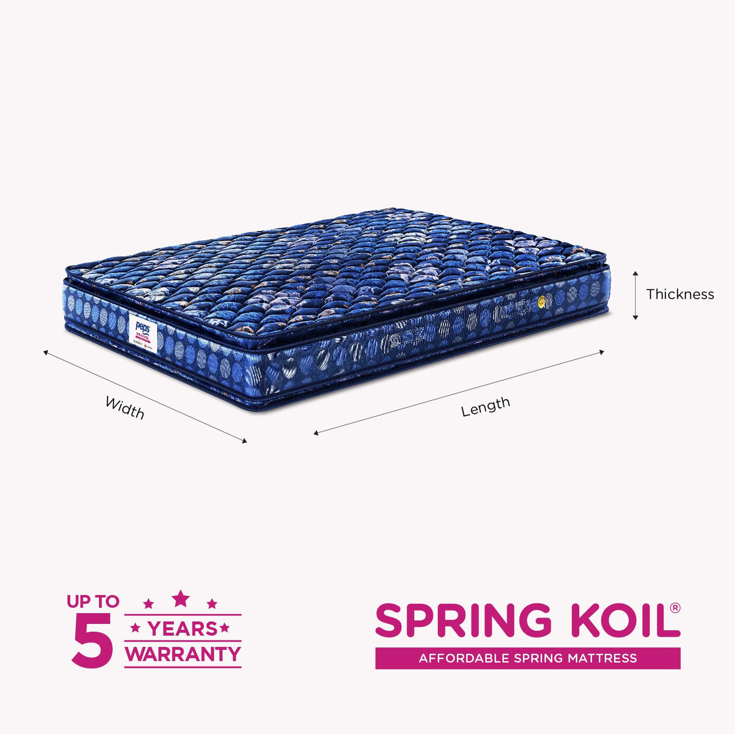 Image of PEPS Springkoil Pillow Top Blue 8 inch Queen Bonnell Spring Mattress