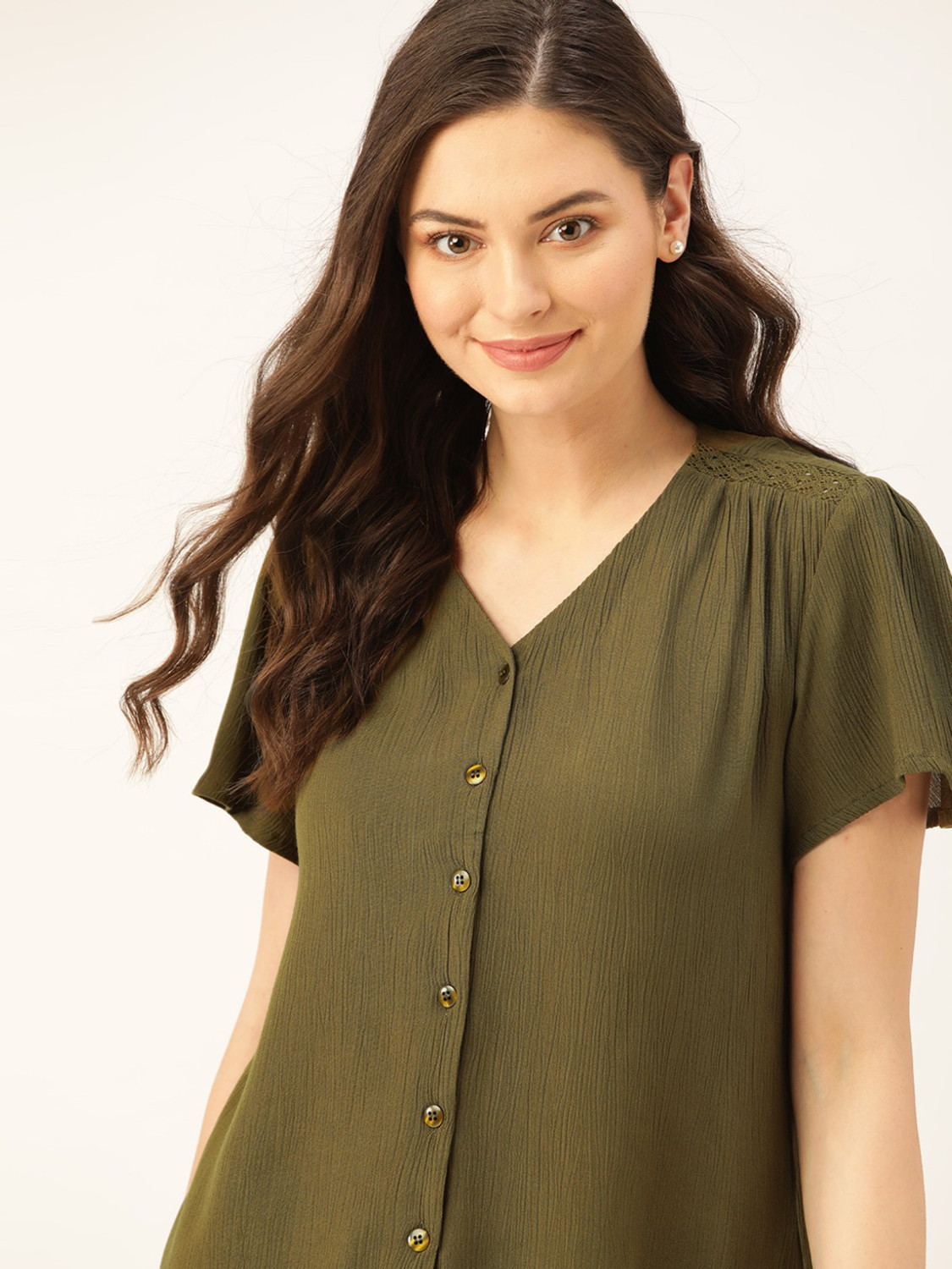 Image of Dressberry Casual Short Sleeve Solid Women Green Top
