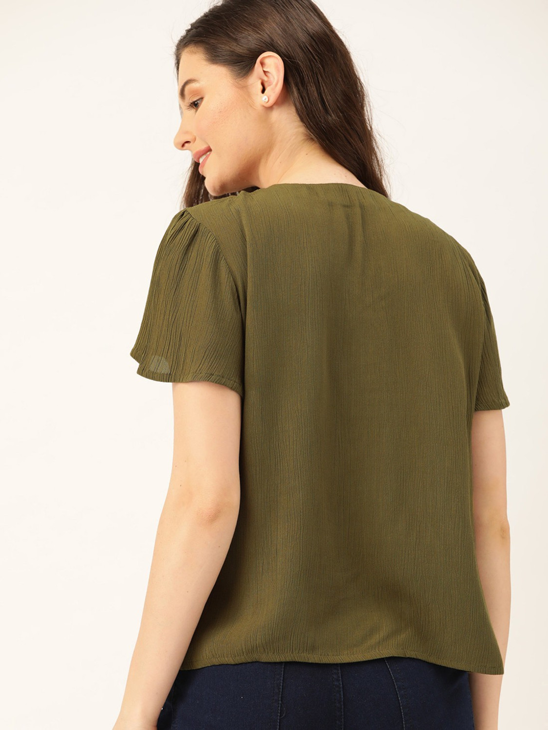 Image of Dressberry Casual Short Sleeve Solid Women Green Top