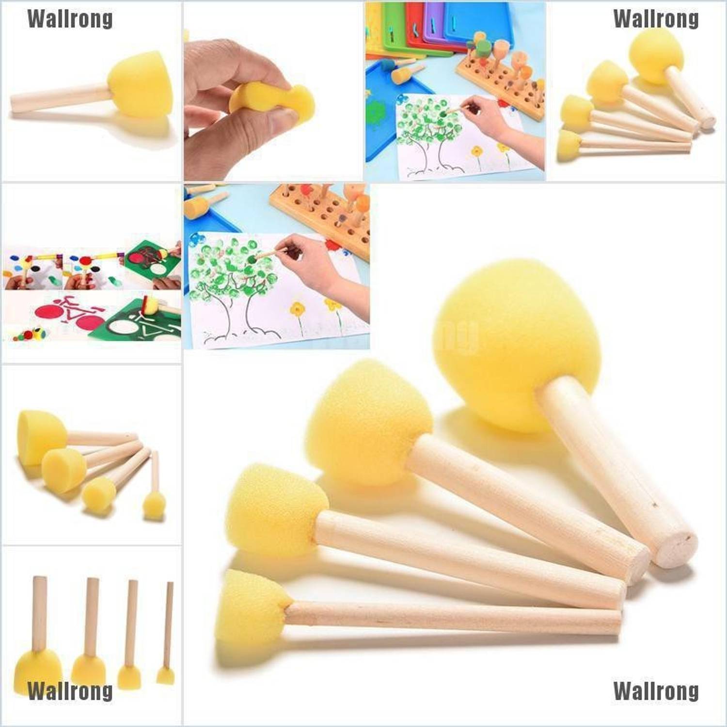 Beadsncraft Sponge Paint Brush Wooden Handle Painting Sponge Brush