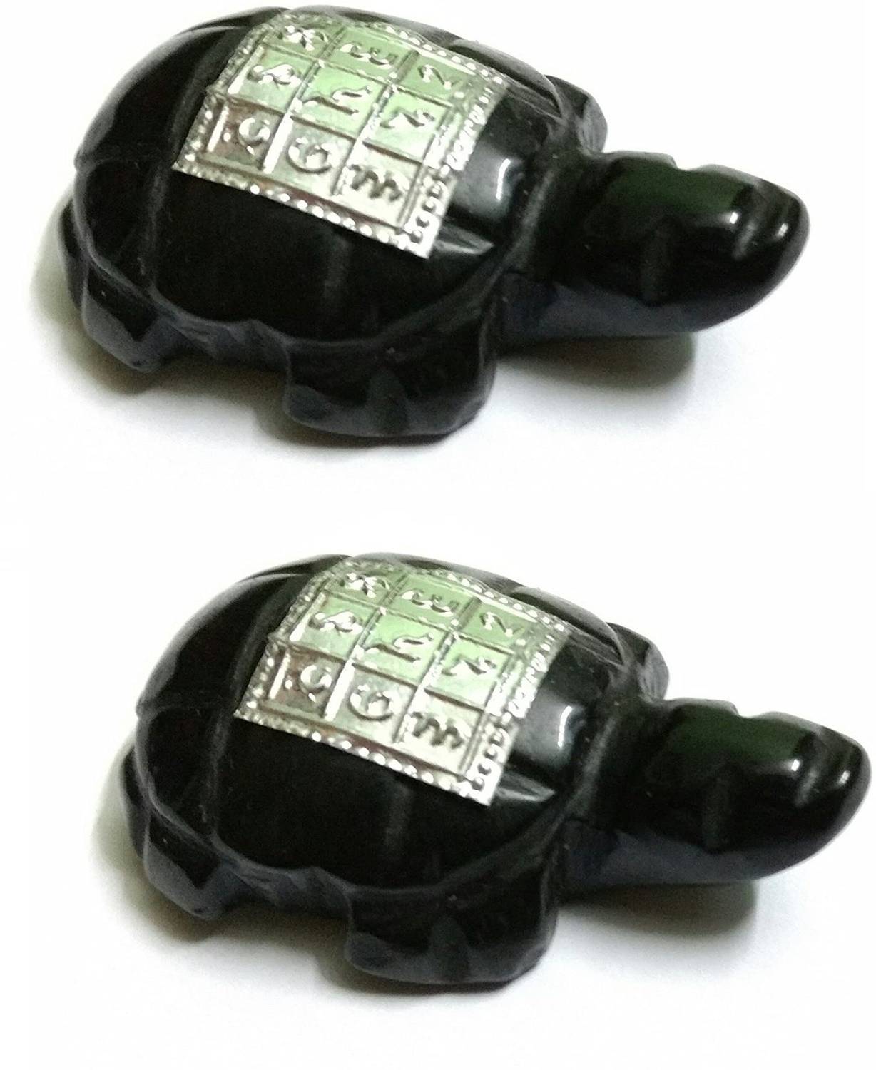 AIR9999 Set of 2 Kurma Vastu Yantra On Black Agate Crystal Carved Tortoise Kachua Vastu Yantram Decorative Showpiece  -  2 cm