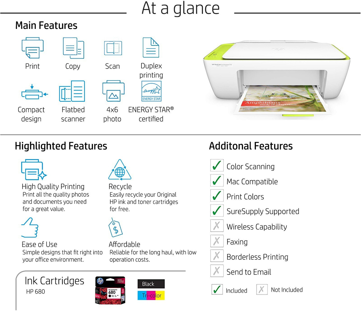 Image of HP DeskJet Ink Advantage 2135 All-in-One Printer