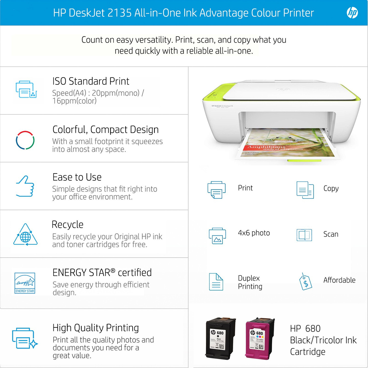 Image of HP DeskJet Ink Advantage 2135 All-in-One Printer