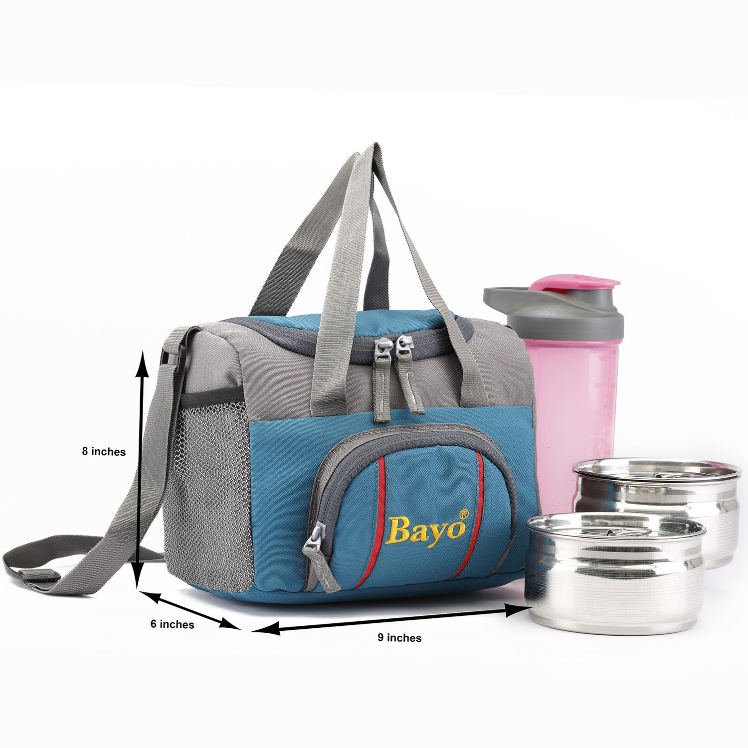 Image of bayo LB 222 Red Firozi & Black combo Waterproof Tiffin Bag for School Office & picnic Waterproof Lunch Bag