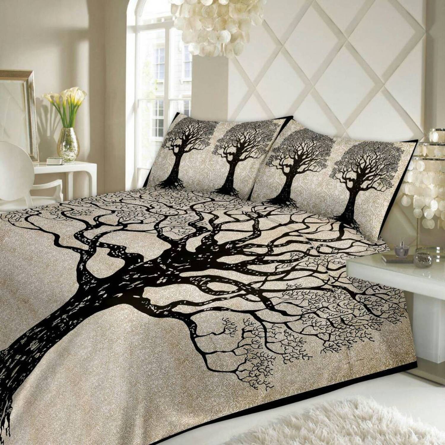 Almighty Creations Cotton Double Flat 144 TC Printed 1 Bedsheet with 2 Pillow Covers