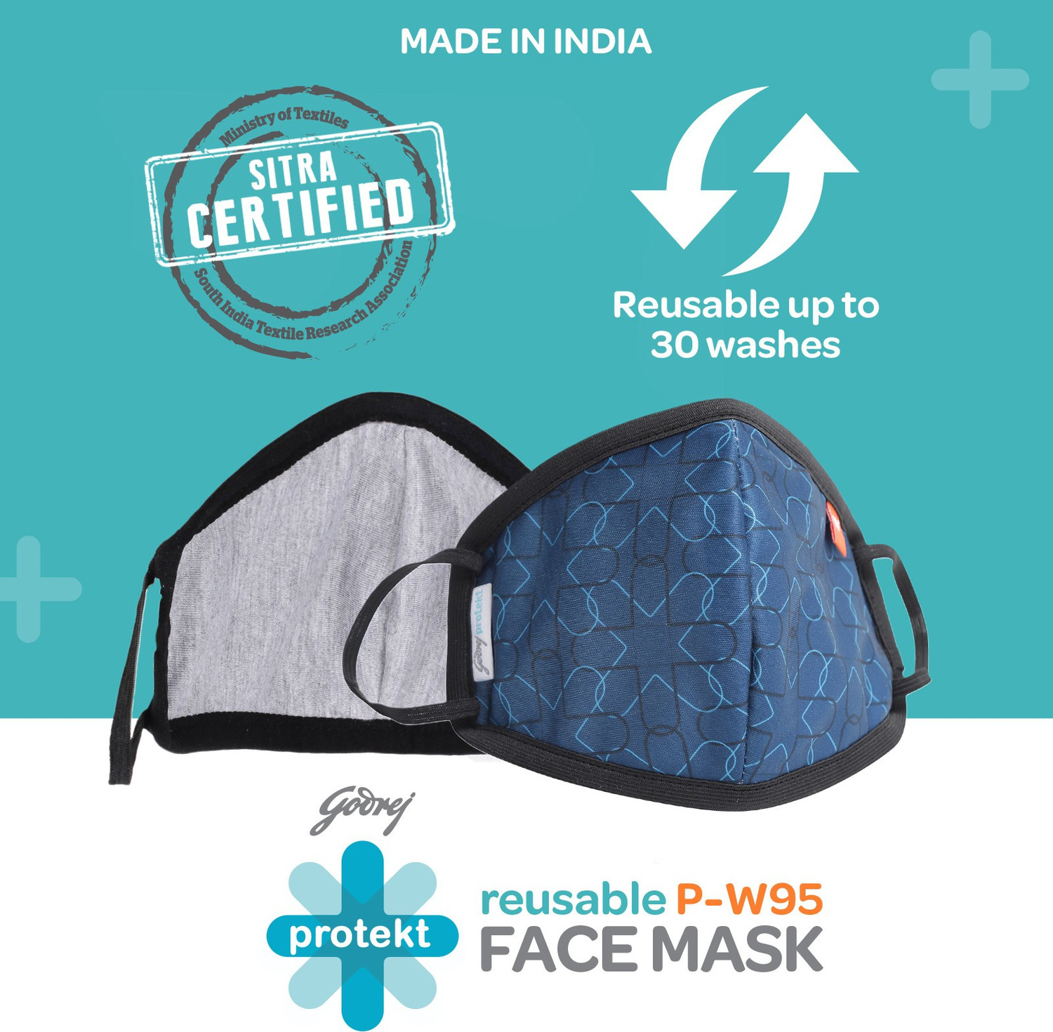 Image of Godrej Protekt P-W95 Reusable Face Mask Small Navy 8901023023514