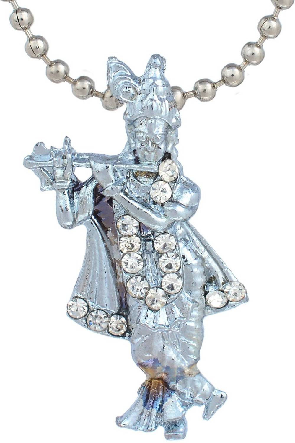 BRBRIK Silver Covered Alloy Religious Lord Krishna God Pendant with Chain Necklace for Men and Women Silver Alloy Pendant