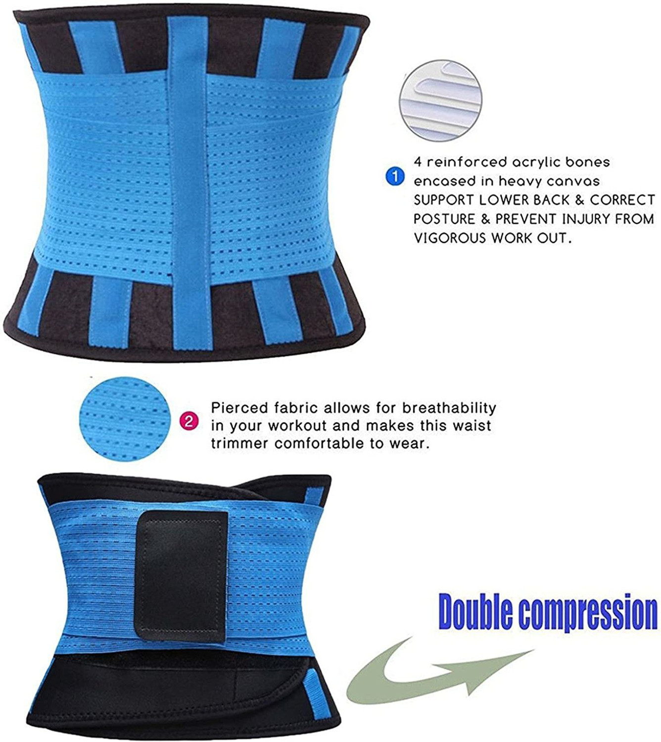 Image of LEOPAX Blue Waist Stomach Belt Shaper Fitness Belt Yoga Wrap Hot Belt Unisex Weight Loss Back Pain Gym Running Travel Tummy Workout Belt 3XL Waist Size :- (31-37 Inch) Slimming Belt