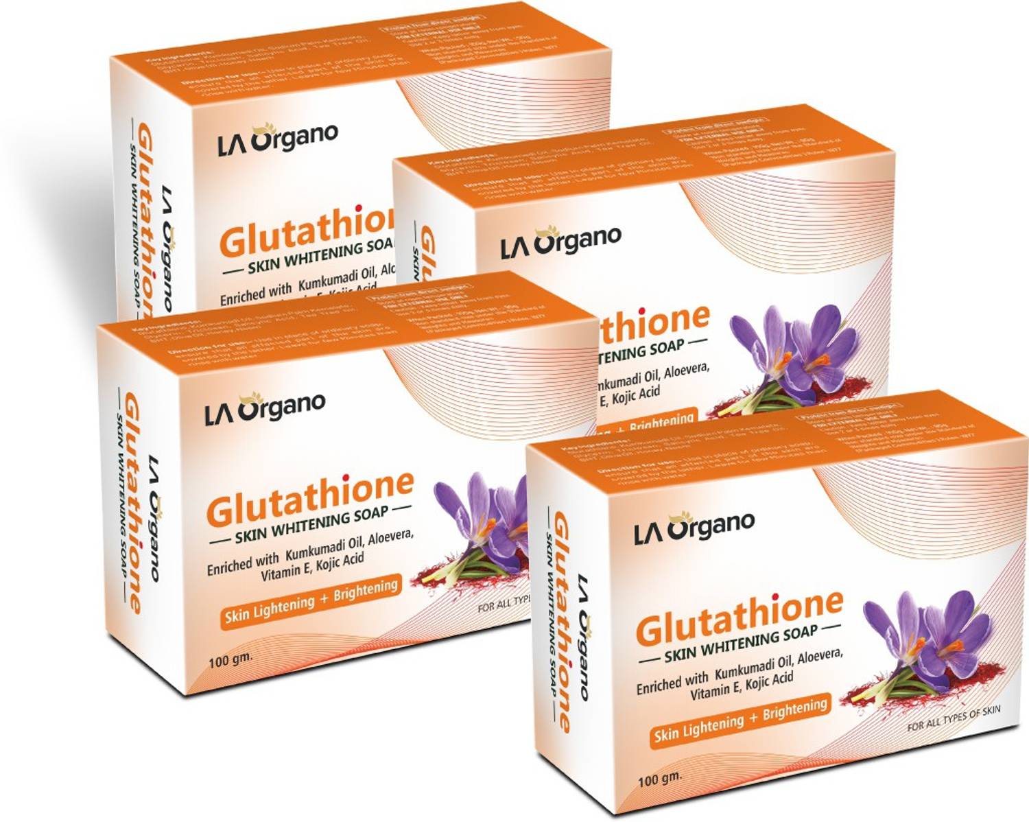 glutathione kumkumadi skin whitening soap reviews LA Organo Glutathione Kumkumadi Skin Lightening & Brightening Soap For All Skin Type-Pack of 4