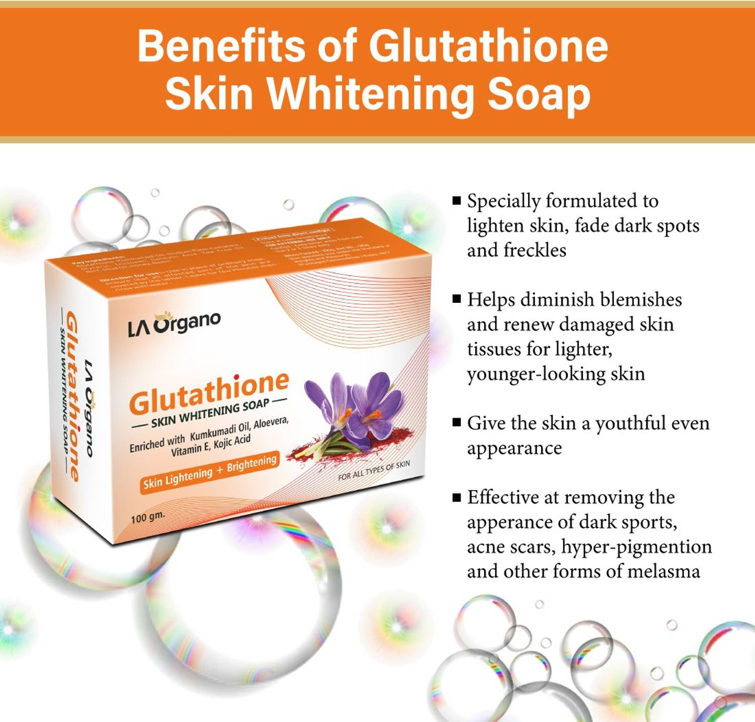 glutathione kumkumadi skin whitening soap product info and reviews LA Organo Glutathione Kumkumadi Skin Lightening & Brightening Soap For All  Skin Type-Pack of 4