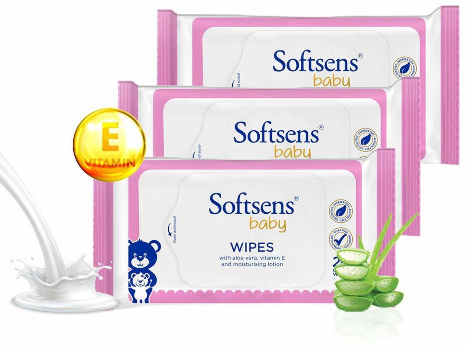 Softsens Baby Wipes (Pack of 20x3) (60 Wipes)