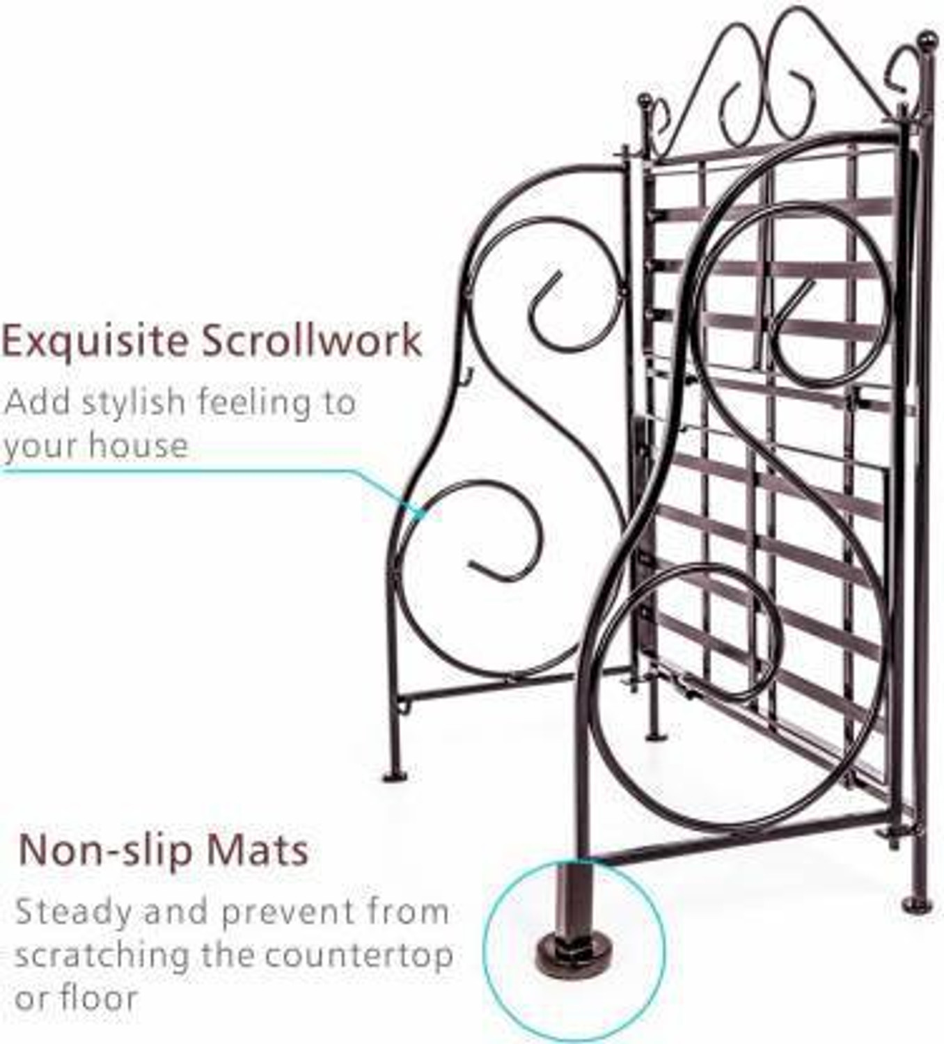Image of Giftoshopee 2 Tier Foldable Wrought and Cast Iron Spice Shelf Rack Kitchen Bathroom Countertop Storage Organizer (Black) Iron Wall Shelf