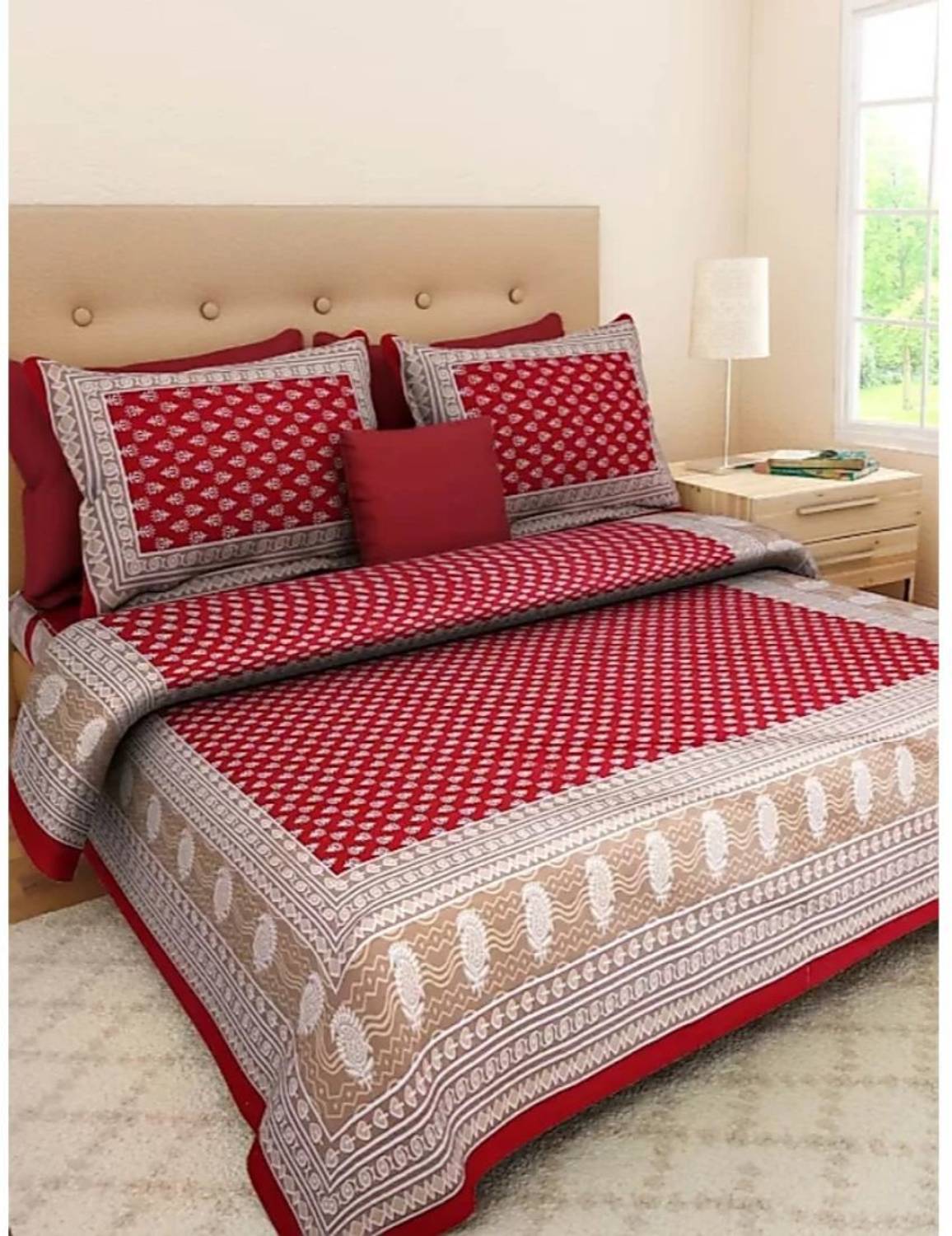 ARITHA Cotton Queen Flat 144 TC Printed 1 Bedsheet with 2 Pillow Covers