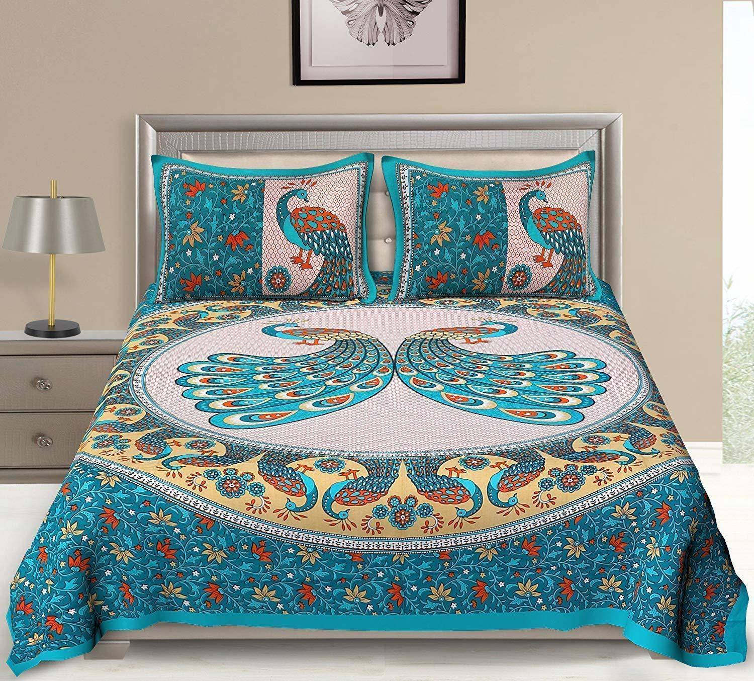 Aadhira Interio Cotton Double Flat 220 TC Printed 1 Bedsheet with 2 Pillow Covers