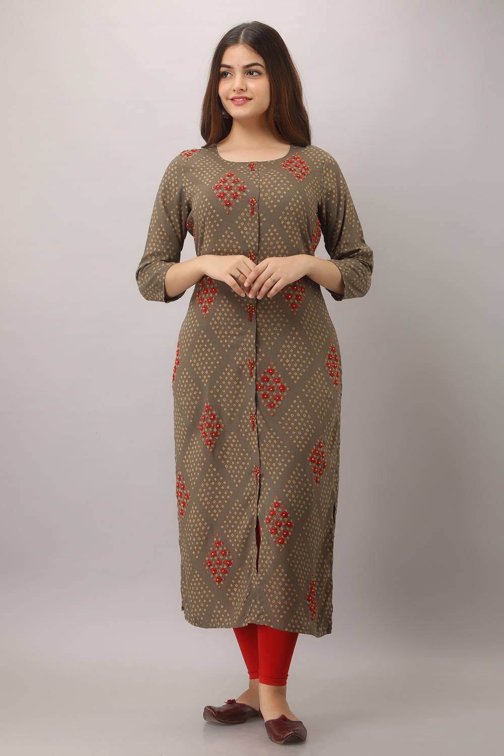 spera Women Printed Viscose Rayon Straight Kurta (Grey)