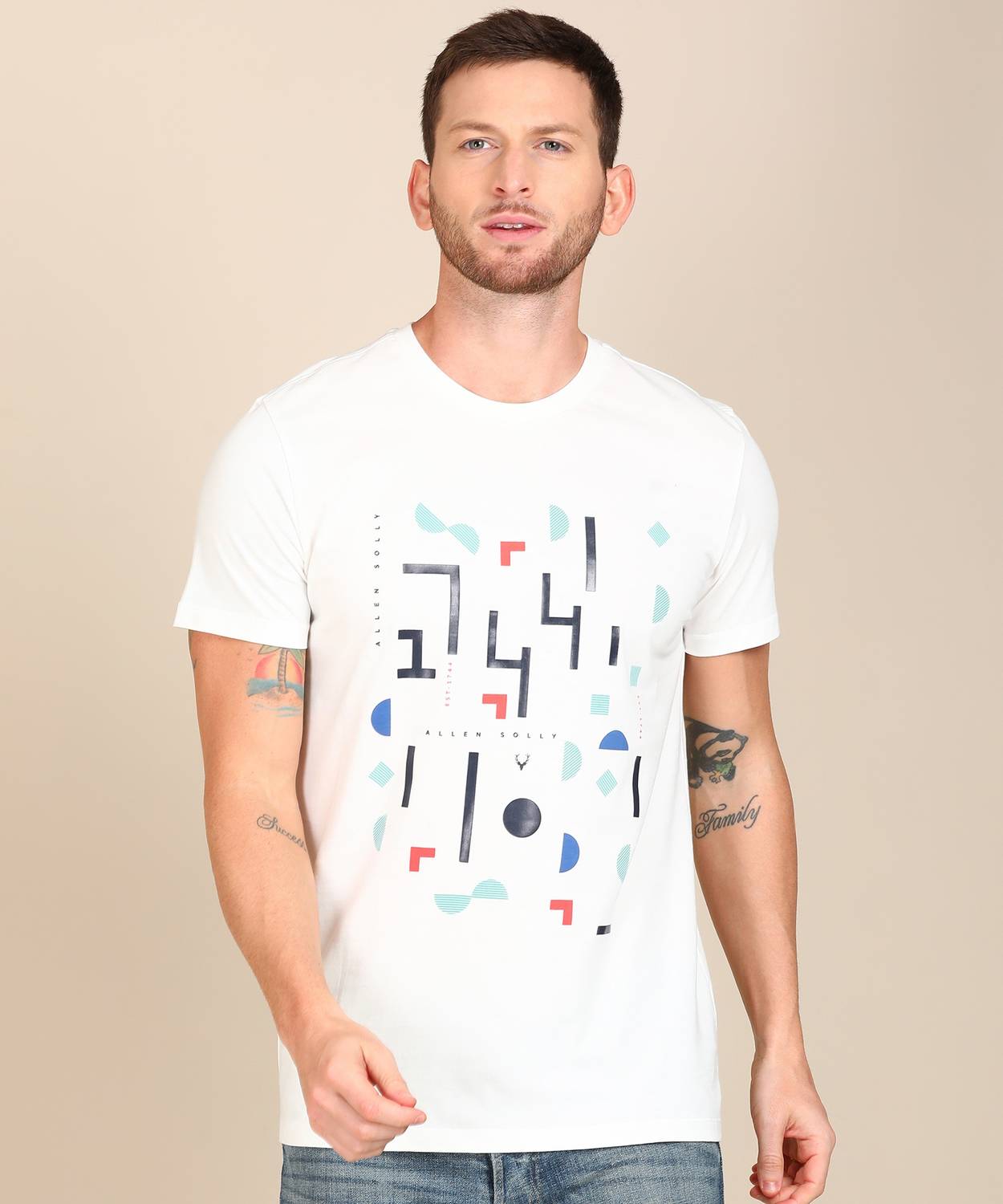 Allen Solly Printed Men Round Neck White, Blue T-Shirt
