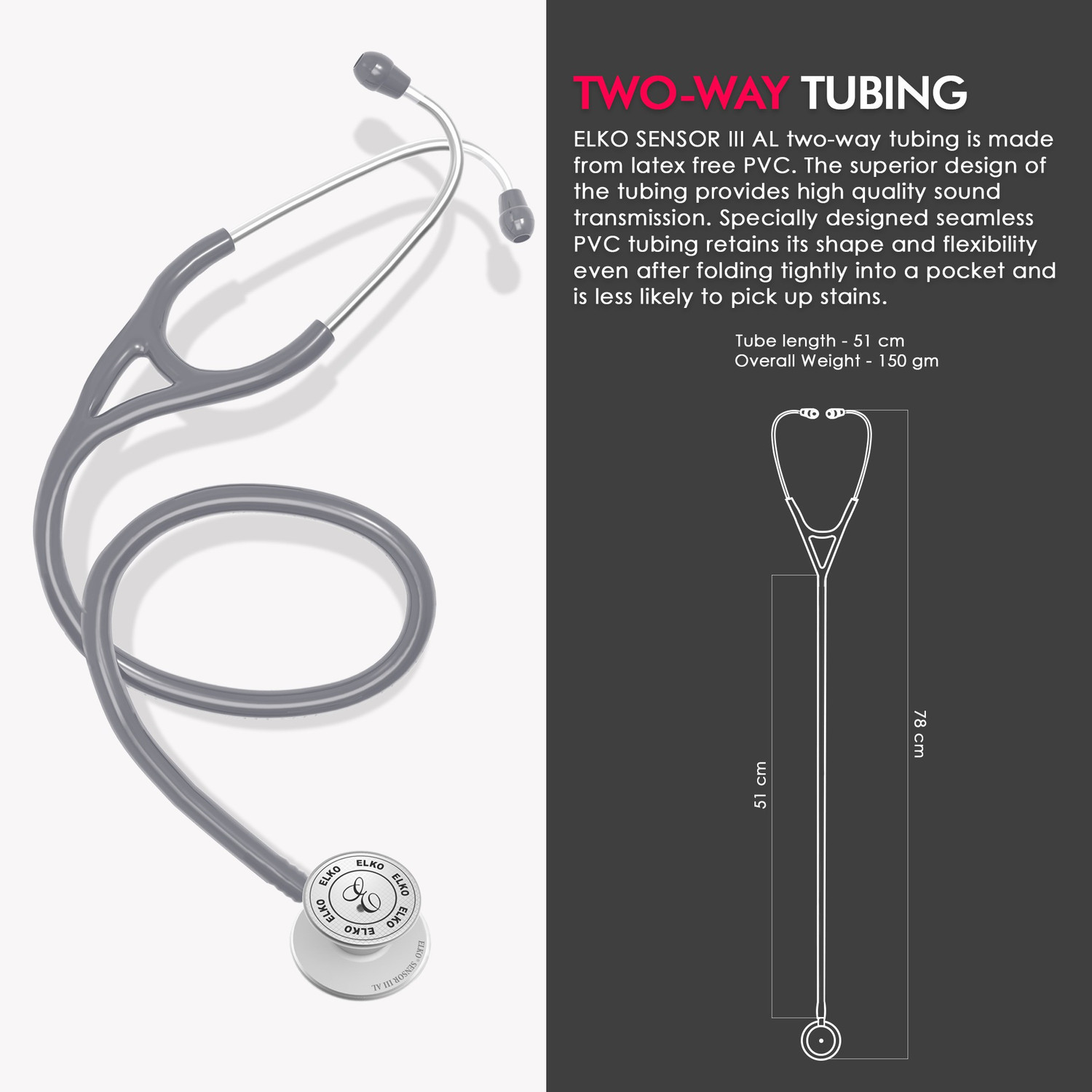 Image of ELKO EL-070 SENSOR III AL Aluminium Head Acoustic Stethoscope (Grey)