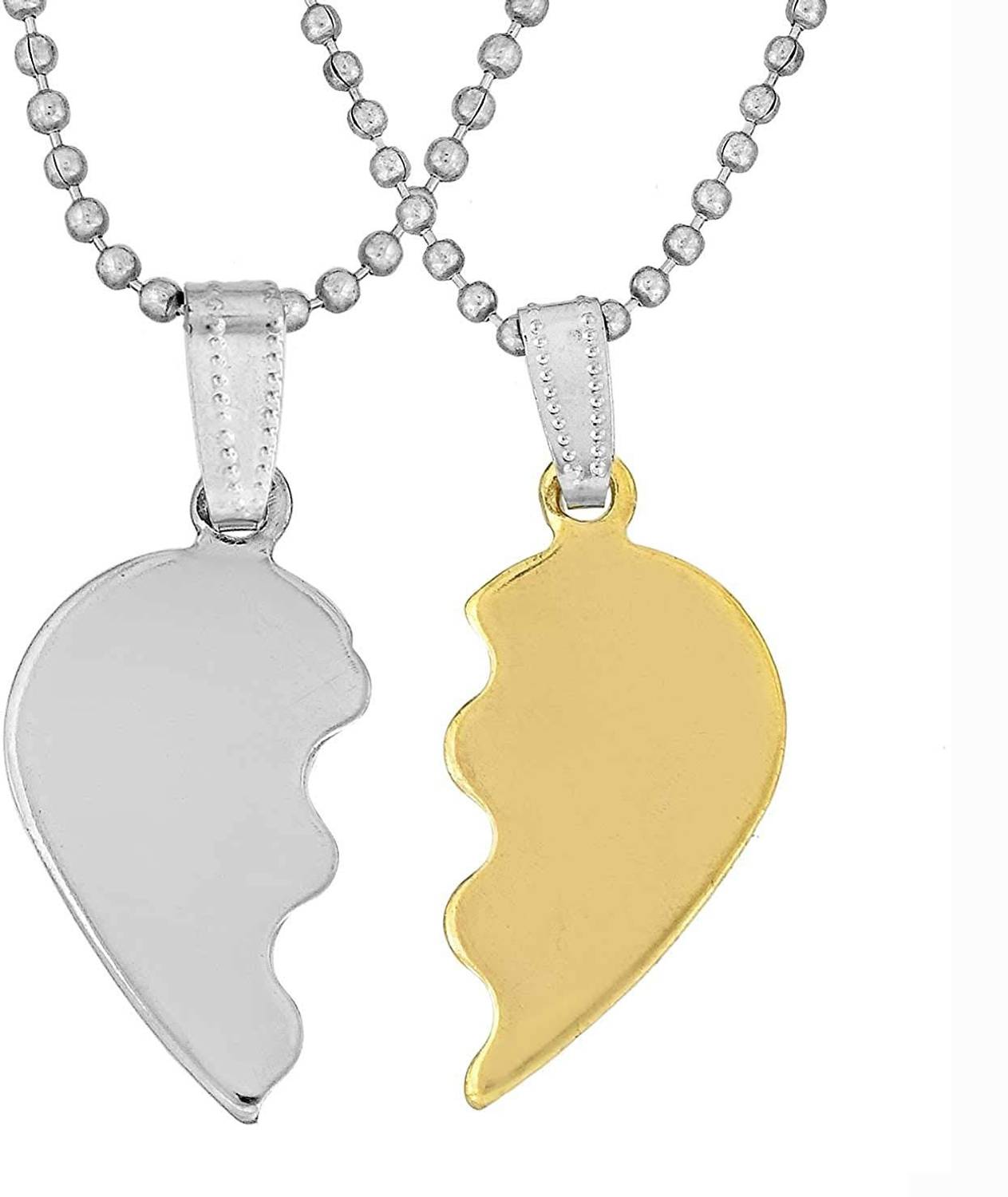 BRBRIK Stainless Steel Two parts Half Gold Covered and Half shiny white Broken Heart shape Fashion pendant Men women Silver Alloy Pendant