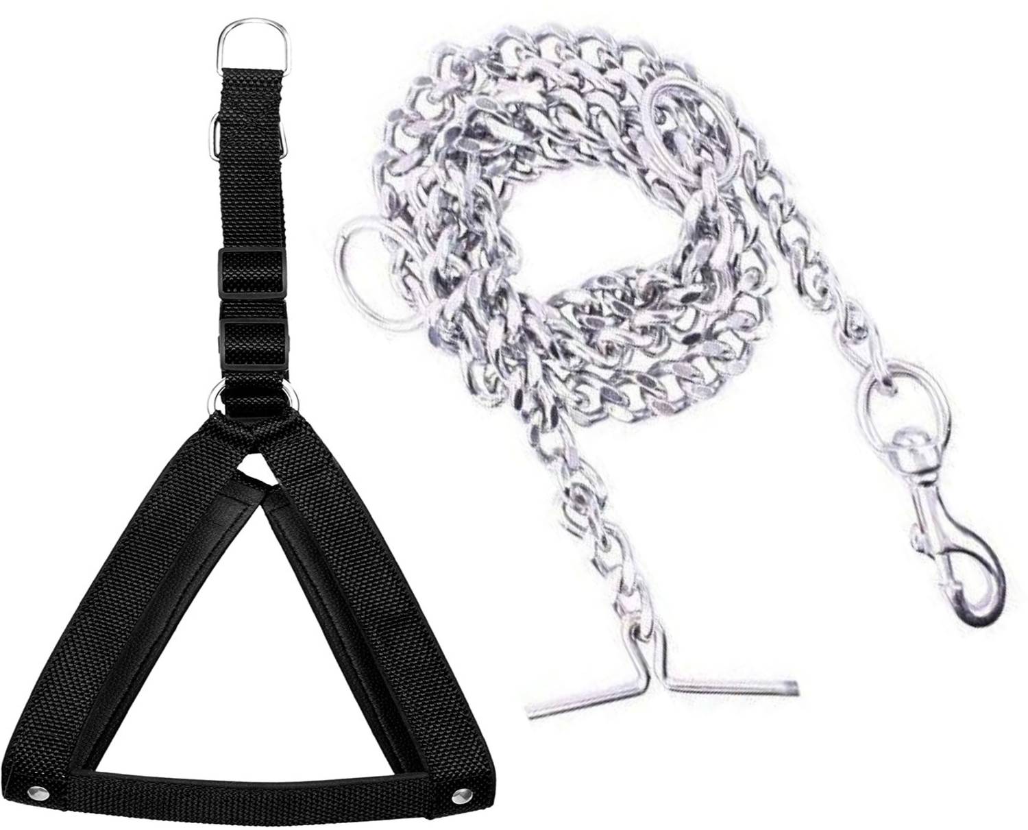 BODY BUILDING Good Quality Black Nylon Padded 1 inch Dog Body Cross Harness with Dog Chain 1.5m Lengthy Dog Harness & Chain