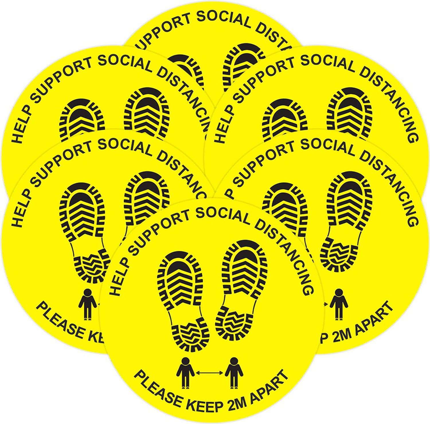 Anweshas Pack of 6 Help Support Social Distancing Please Keep 2M Apart Floor Sticker Emergency Sign