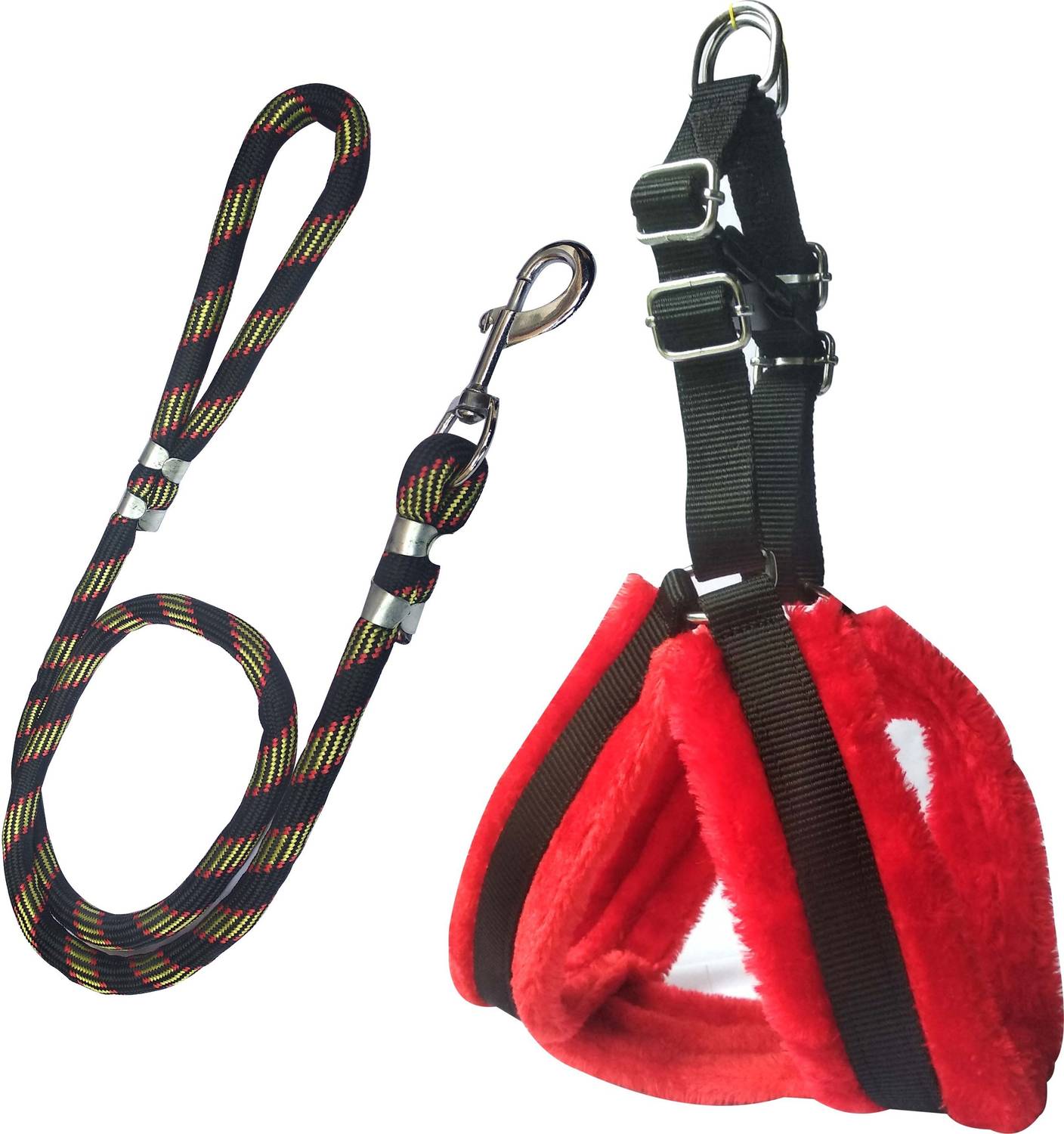 ADIOS Good Quality Red Black Nylon Feather Padded Dog Body Cross Harness with Black Lead 1.5m lengthy Dog Harness & Leash
