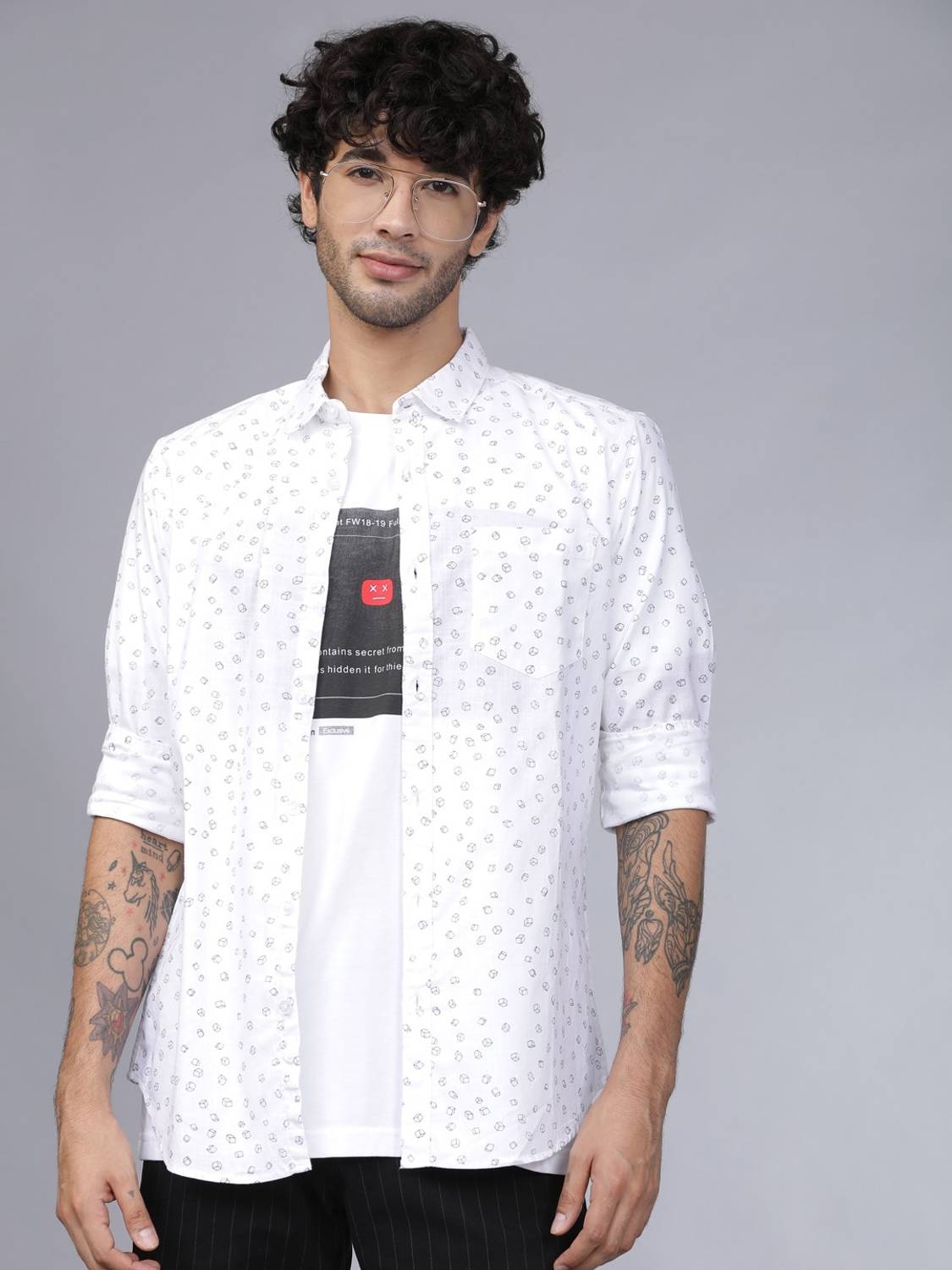 HIGHLANDER Men Slim Fit Printed Mandarin Collar Casual Shirt
