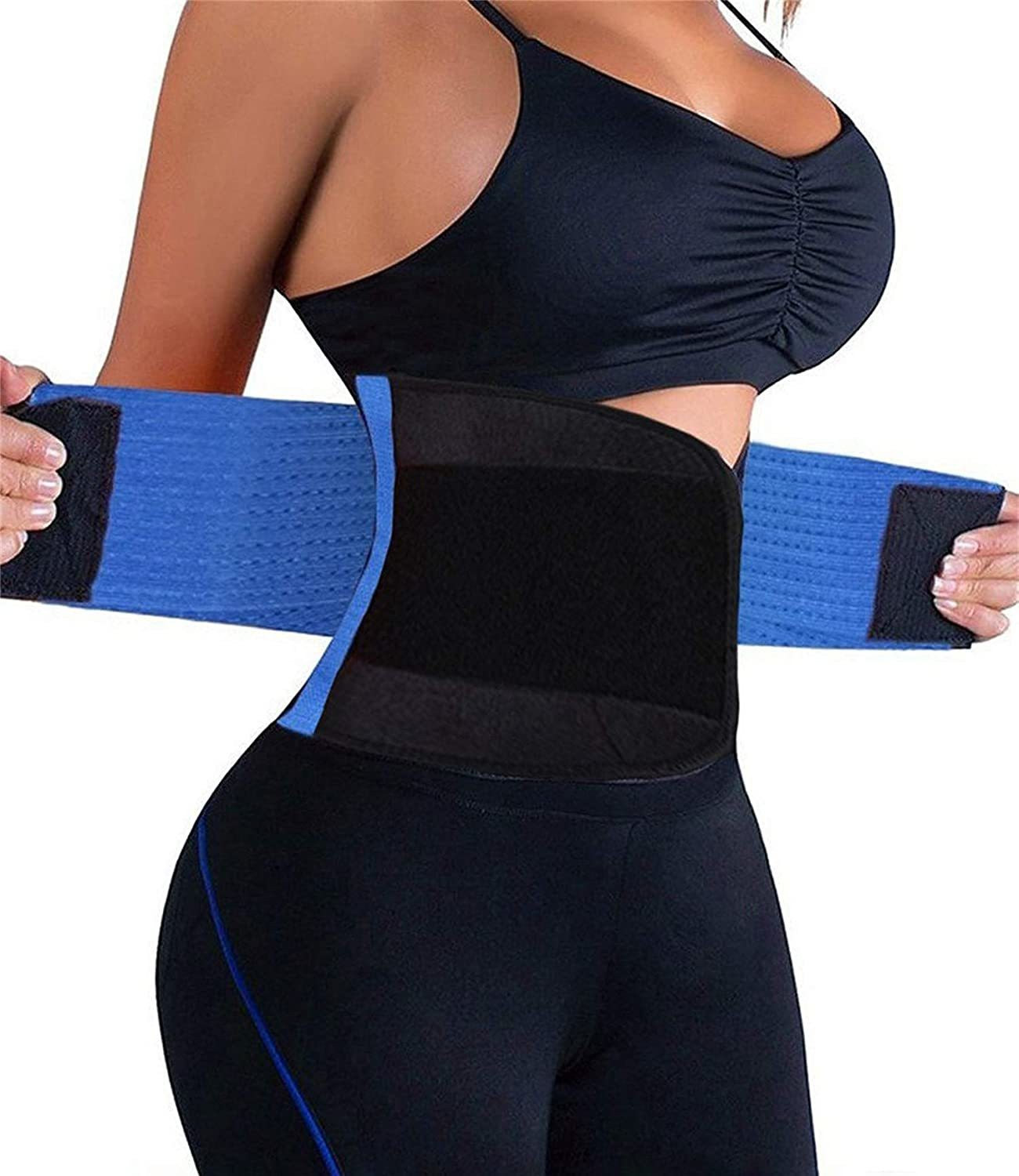 Image of LEOPAX Blue Waist Stomach Belt Shaper Fitness Belt Yoga Wrap Hot Belt Unisex Weight Loss Back Pain Gym Running Travel Tummy Workout Belt 3XL Waist Size :- (31-37 Inch) Slimming Belt