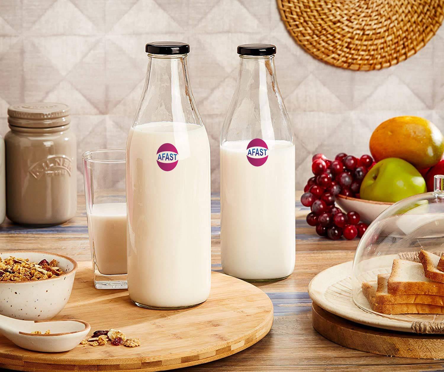 AFAST Multi Purpose Glass Transparent Milk Bottle, 2 Bottle, 200 Ml 200 ml Glass Bottle