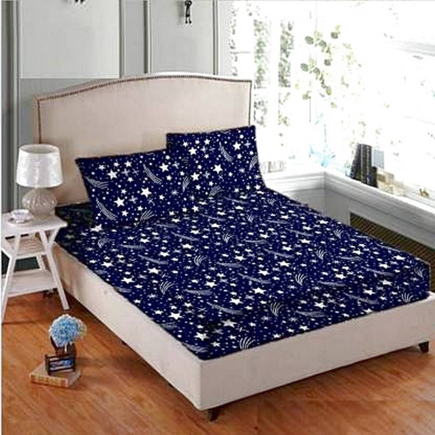 Aashna Polycotton Queen Flat 250 TC Printed 1 Bedsheet with 2 Pil