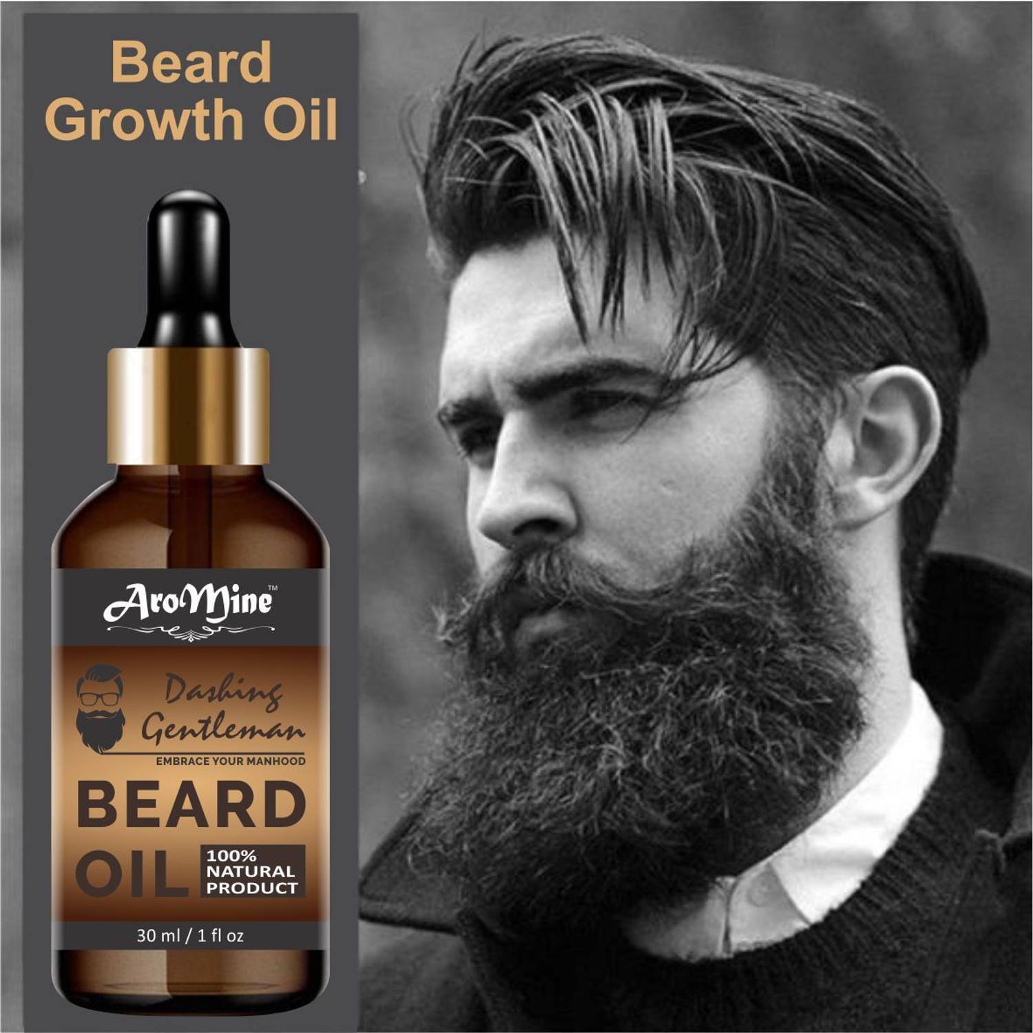 AroMine Beard Growth Oil-( Royal & Dashing Look ) - No SLS, No Paraben Hair Oil