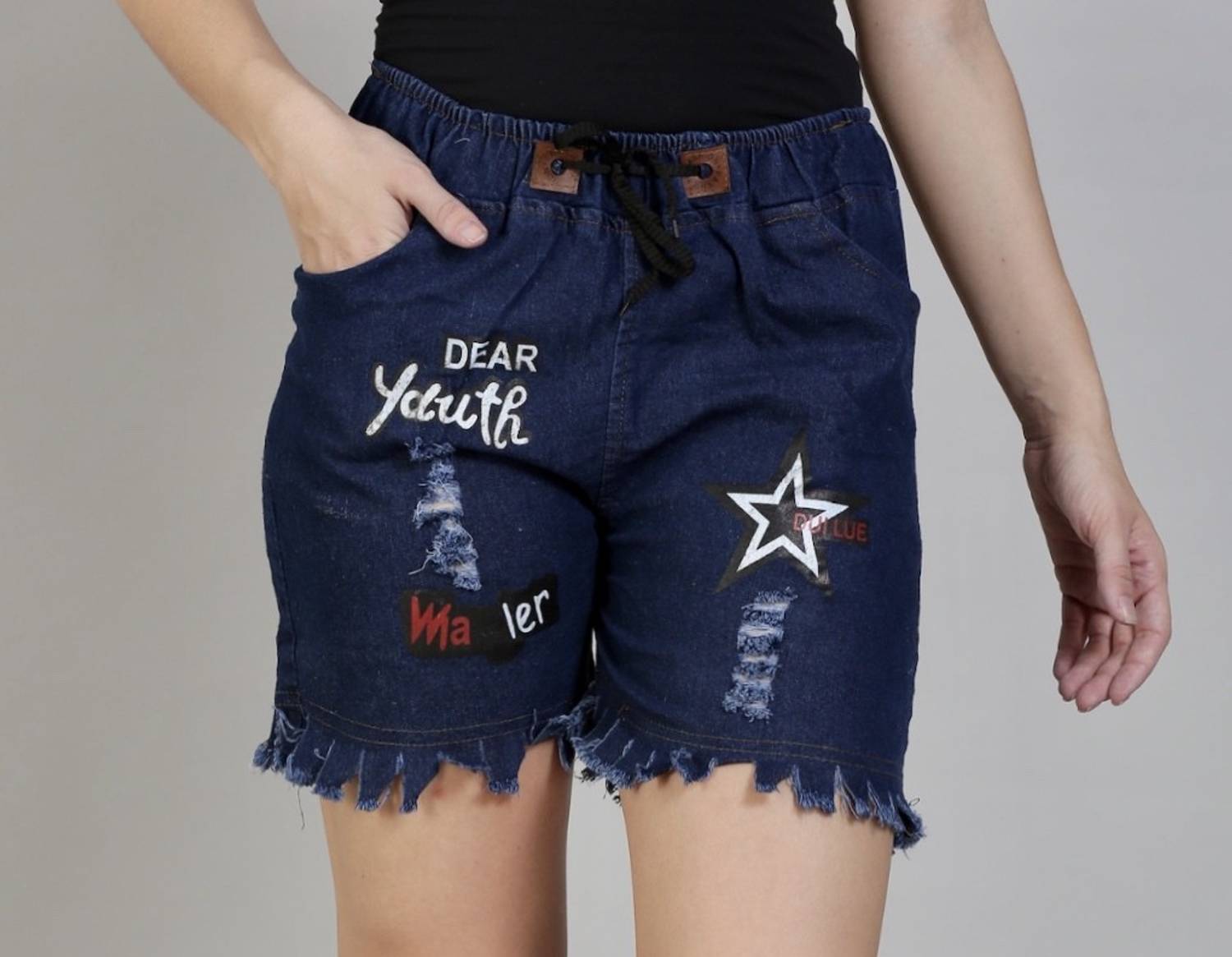 ANJUM APPARELS Printed Women Denim Dark Blue Denim Shorts