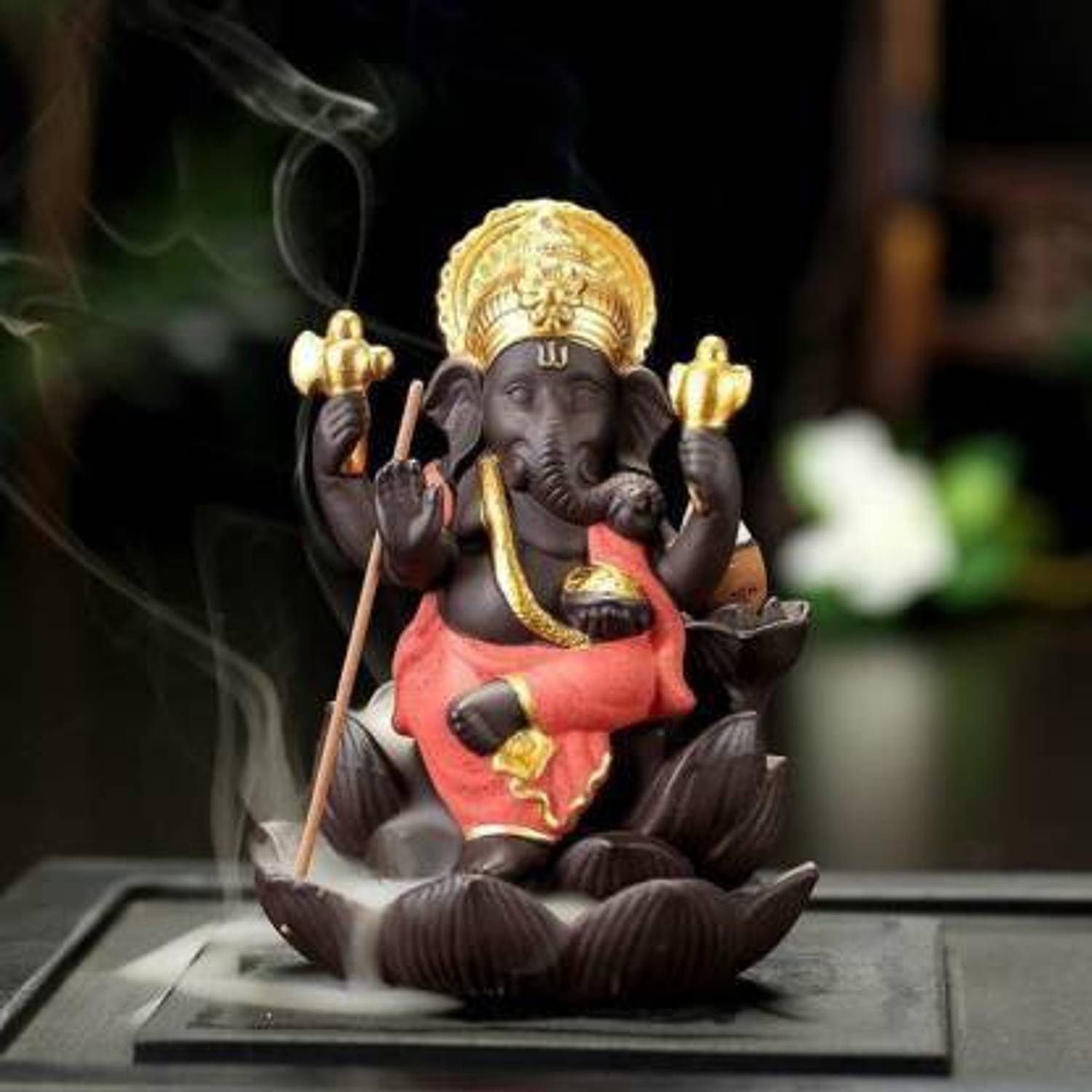 Miss Peach Handicrafted Smoke Ganesha Water Fountain Backflow incense burner with 10 Smoke Backflow Incense Cone in Incense Sticks for home Smoke ganesh in Religious Idols|smoke fountain| smoke ganesha |Lord Ganesha Idols for home decor|table decoration items|Ganesha Statue|statue for car|statue of gods|statue for home|Ganesha idol for gifts, home & Showpiece & Figurnies|ganesh Murti| ganeshjimurti |handicraftitems|decorativeitems|Showpiece gift sets| Showpiece & Figurnies|Showpieces in home| Decorative Showpiece  -  11 cm