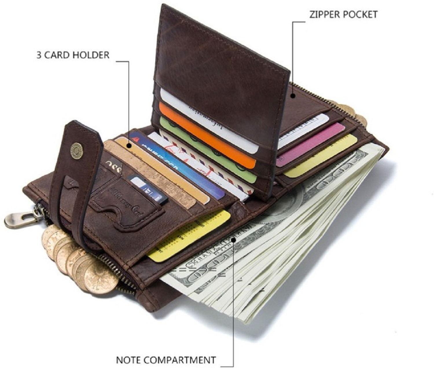 Image of CONTACTS Men Casual, Travel, Formal Brown Genuine Leather Wallet