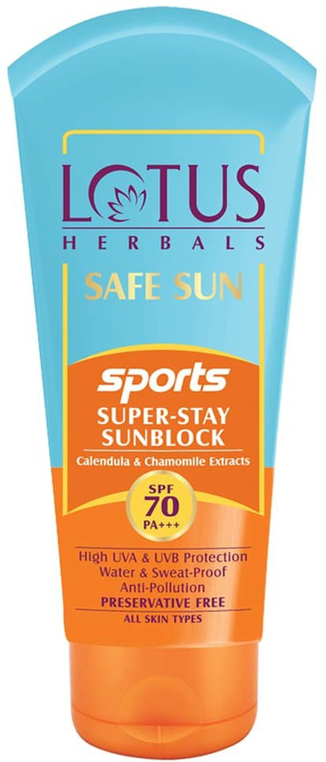 Image of LOTUS Sunscreen - SPF 70 PA+++ Herbals SAFE SUN SPORTS Super-Stay Sunblock