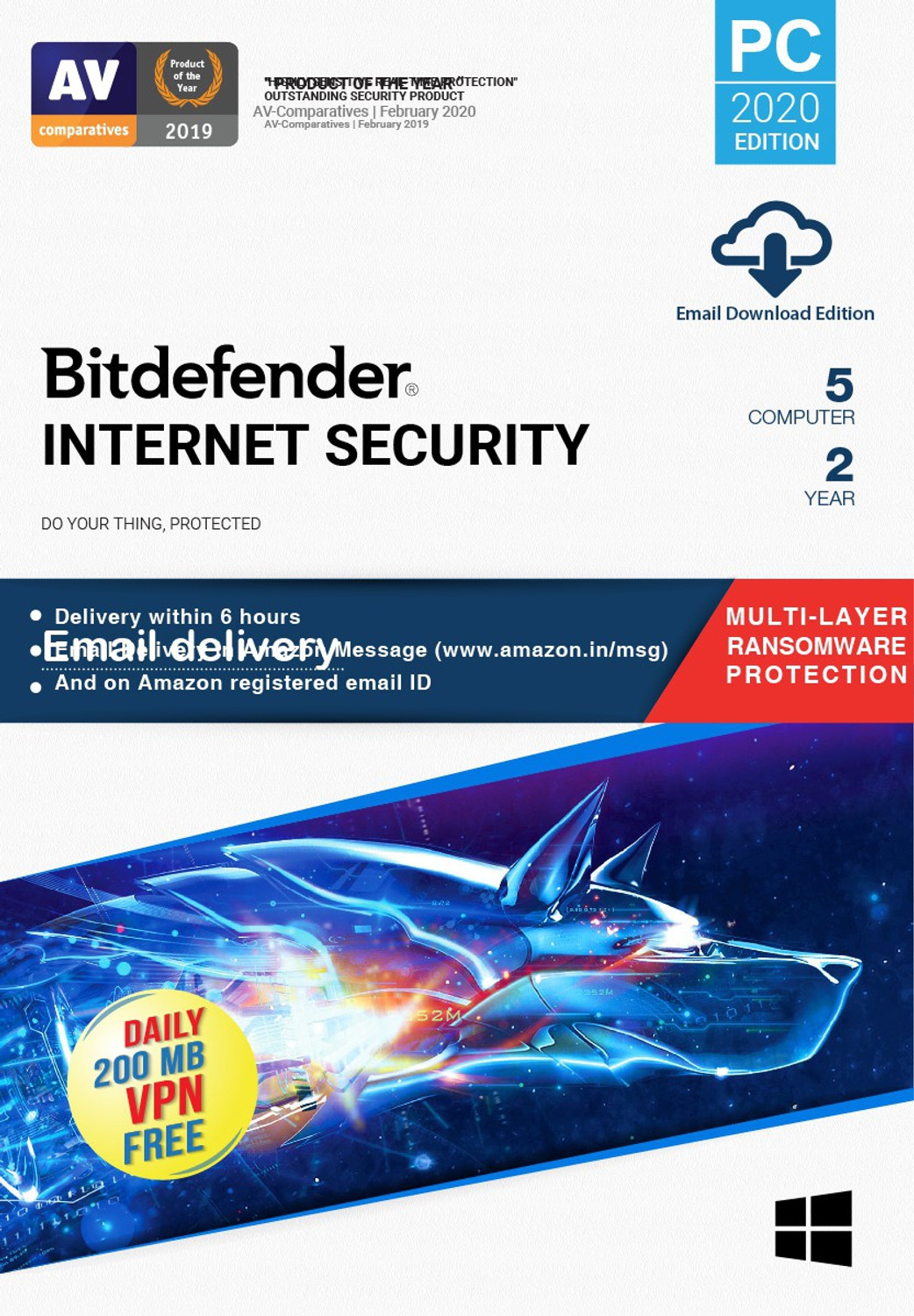 Image of bitdefender 5 PC PC 2 Years Internet Security Compatible with Windows (Email Delivery - No CD)