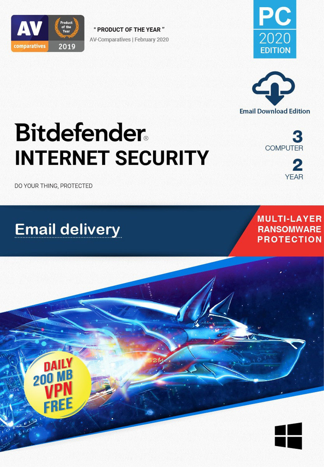 Image of bitdefender 3 PC PC 2 Years Internet Security Compatible with Windows (Email Delivery - No CD)