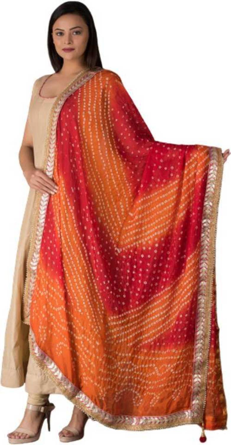 SRC Art Silk Self Design Red, Orange Women Dupatta