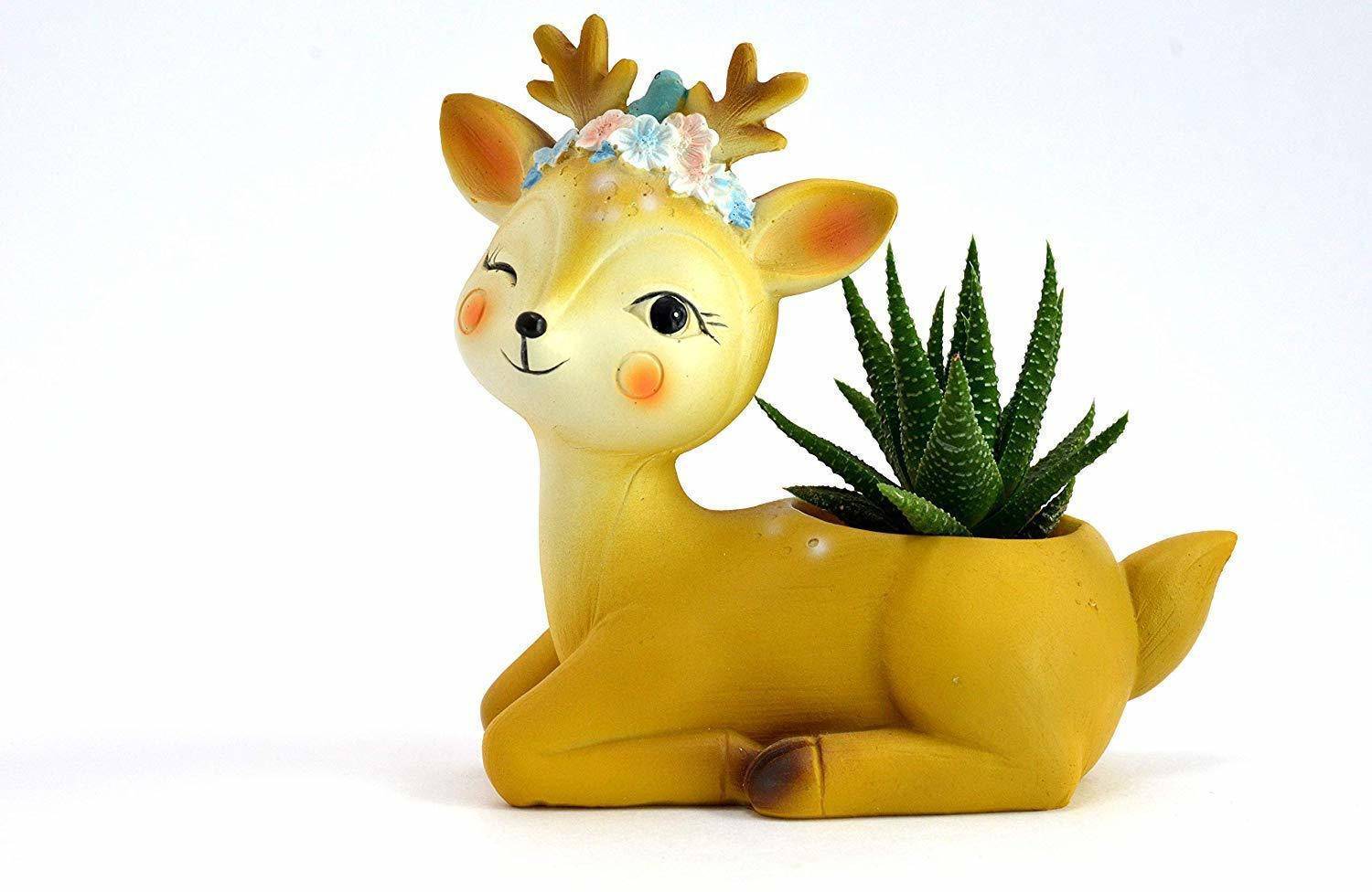 ARTSENSE Handcrafted Resin Deer Succulent Planter Pots Flower Pot Creative Animal Home and Garden Decor Plant Container Set
