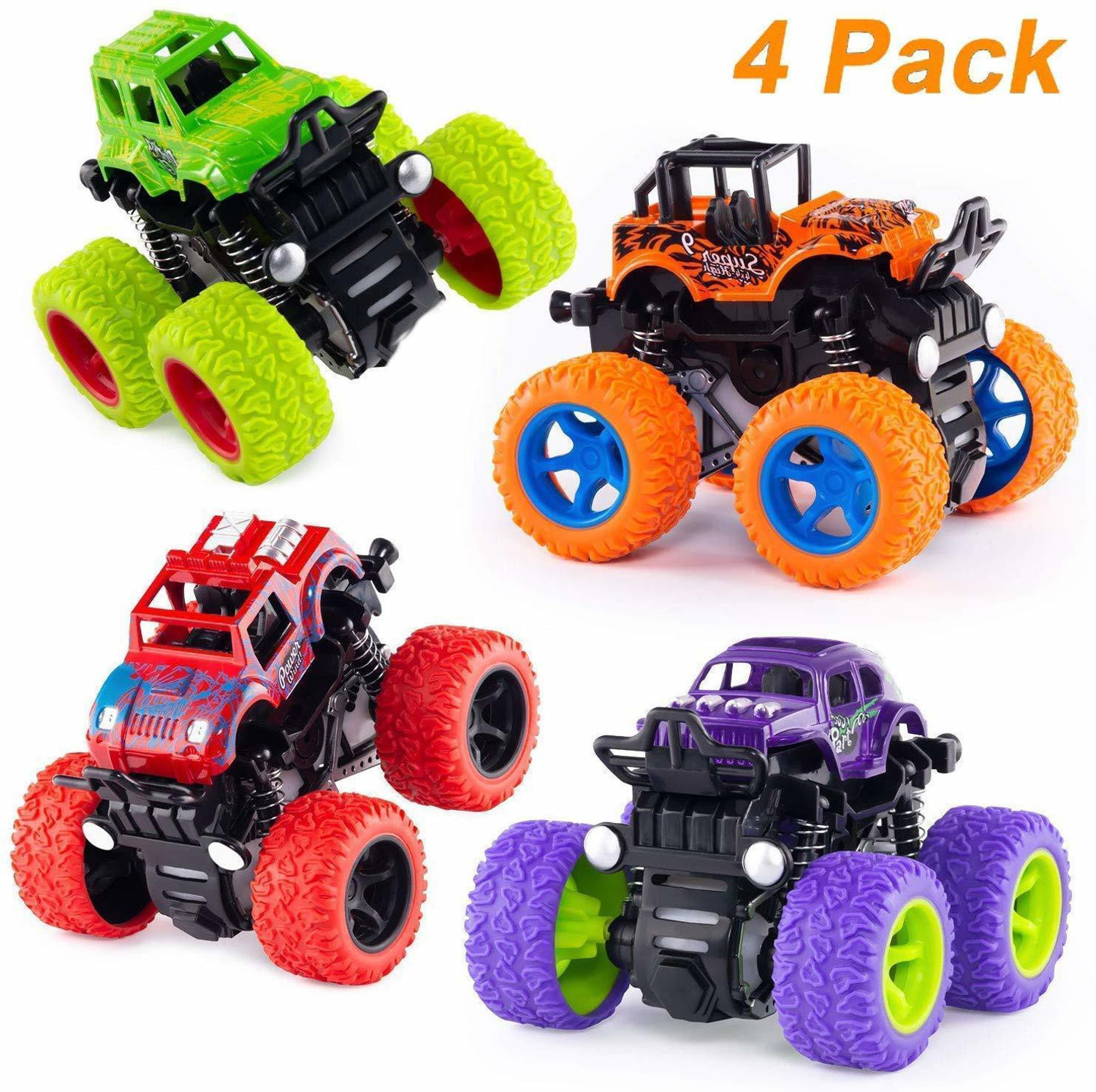 Image of TOYSHUB 4WD Mini Monster Trucks Friction Powered Cars for Kids Big Rubber Tires Baby Boys Super Cars Truck Children Gift Toys for Kids [Age-3+] (Pack of 4)