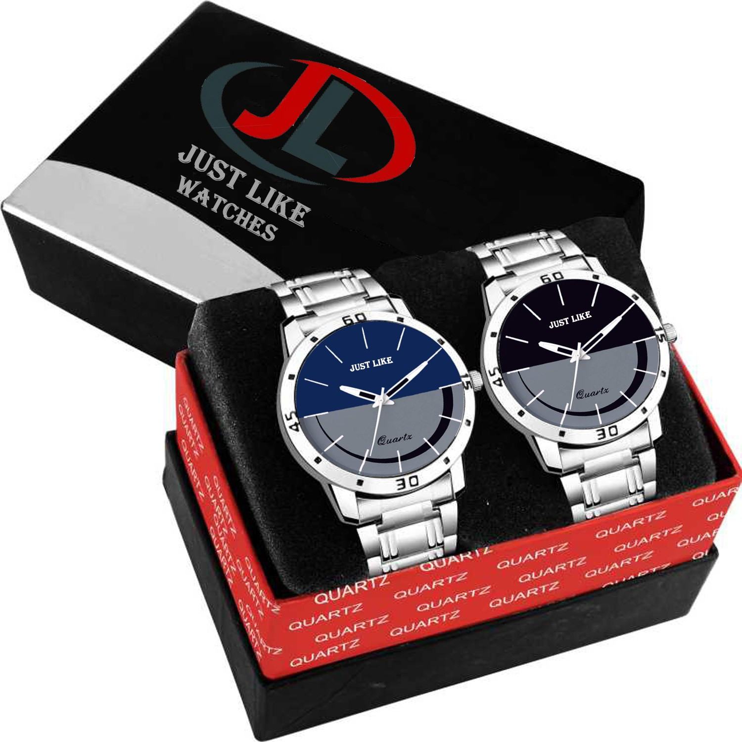 Image of just like Analog Watch - For Boys Black And Blue Pack Of 2 stainless Steel Strap Analog Casual Watch
