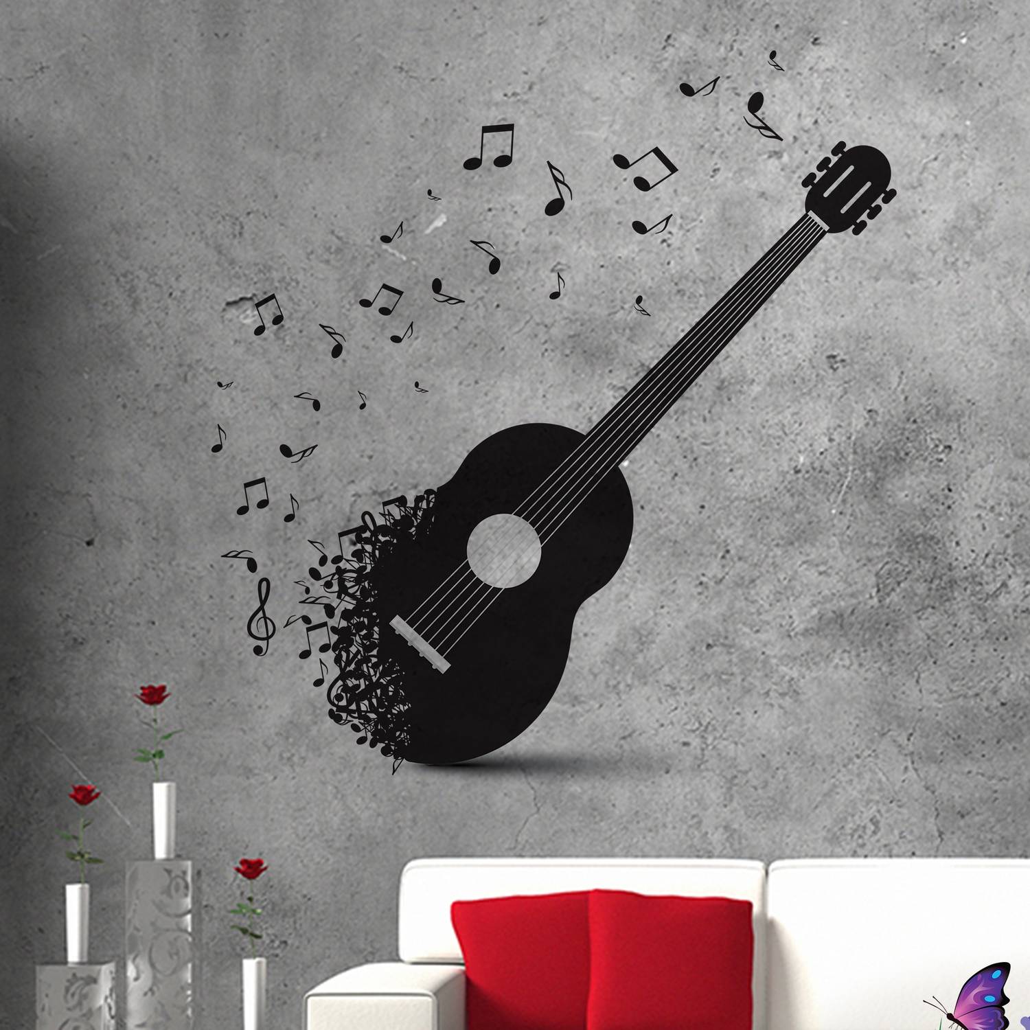 Asian Paints 44 cm Guitar Vinyl Wall Removable Sticker