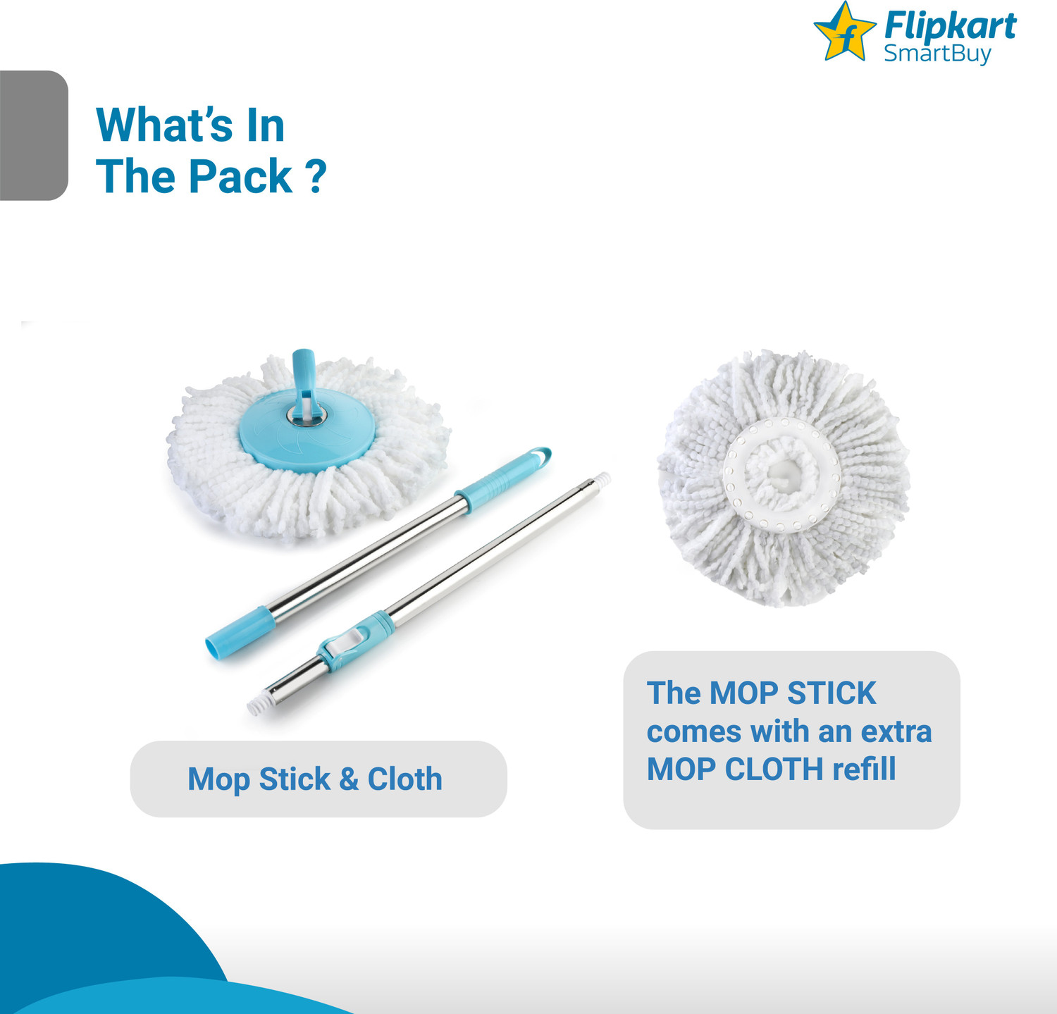 Image of Flipkart SmartBuy Mop Stick Blue Mop Head and Rod
