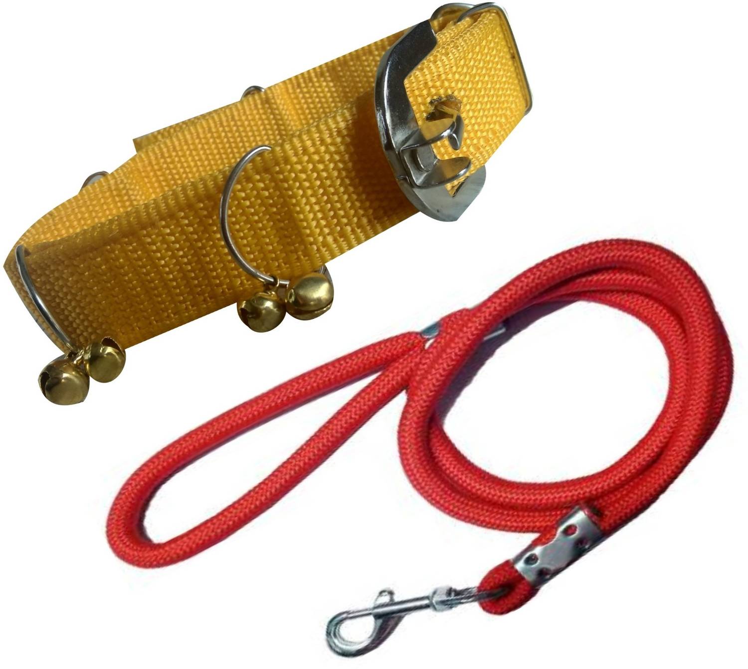 ADIOS Dog Belt Combo of Yellow Ghungroo Dog Collar with Red Lead 1.5m Lengthy Dog Collar & Leash