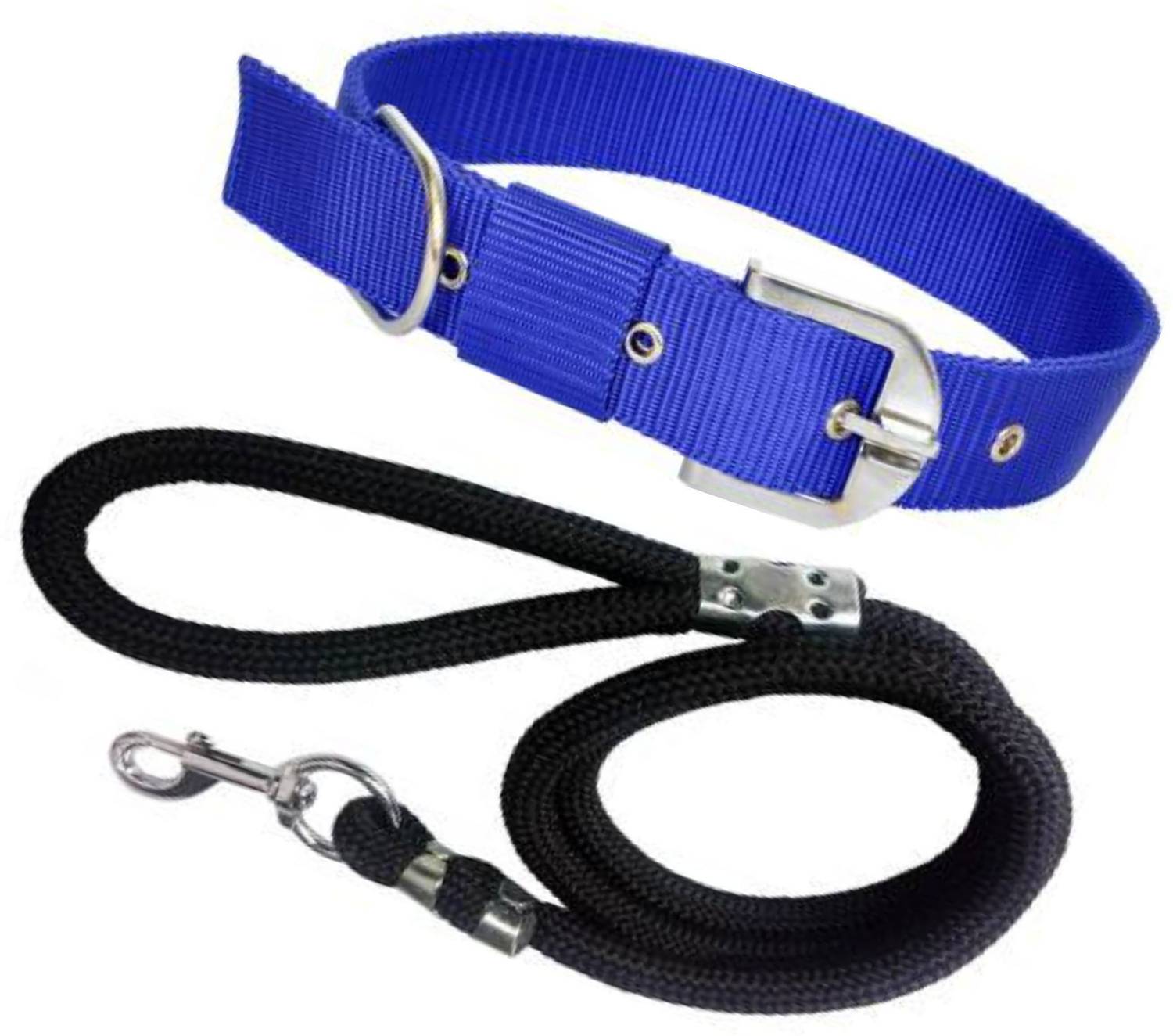 ADIOS Nylon Dog Belt Combo of Blue Dog Collar with Black Lead 1.5m Lengthy Dog Collar & Leash