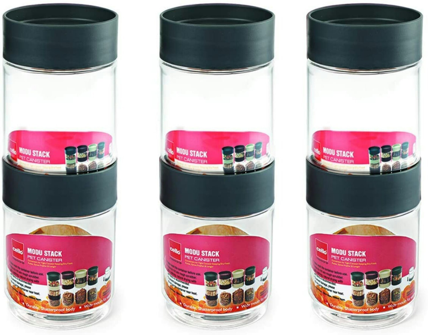 Image of cello Plastic Grocery Container - 750 ml (Pack of 6, Grey)