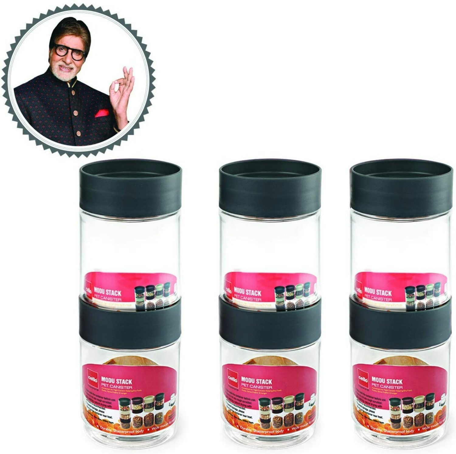 Image of cello Plastic Grocery Container - 750 ml (Pack of 6, Grey)