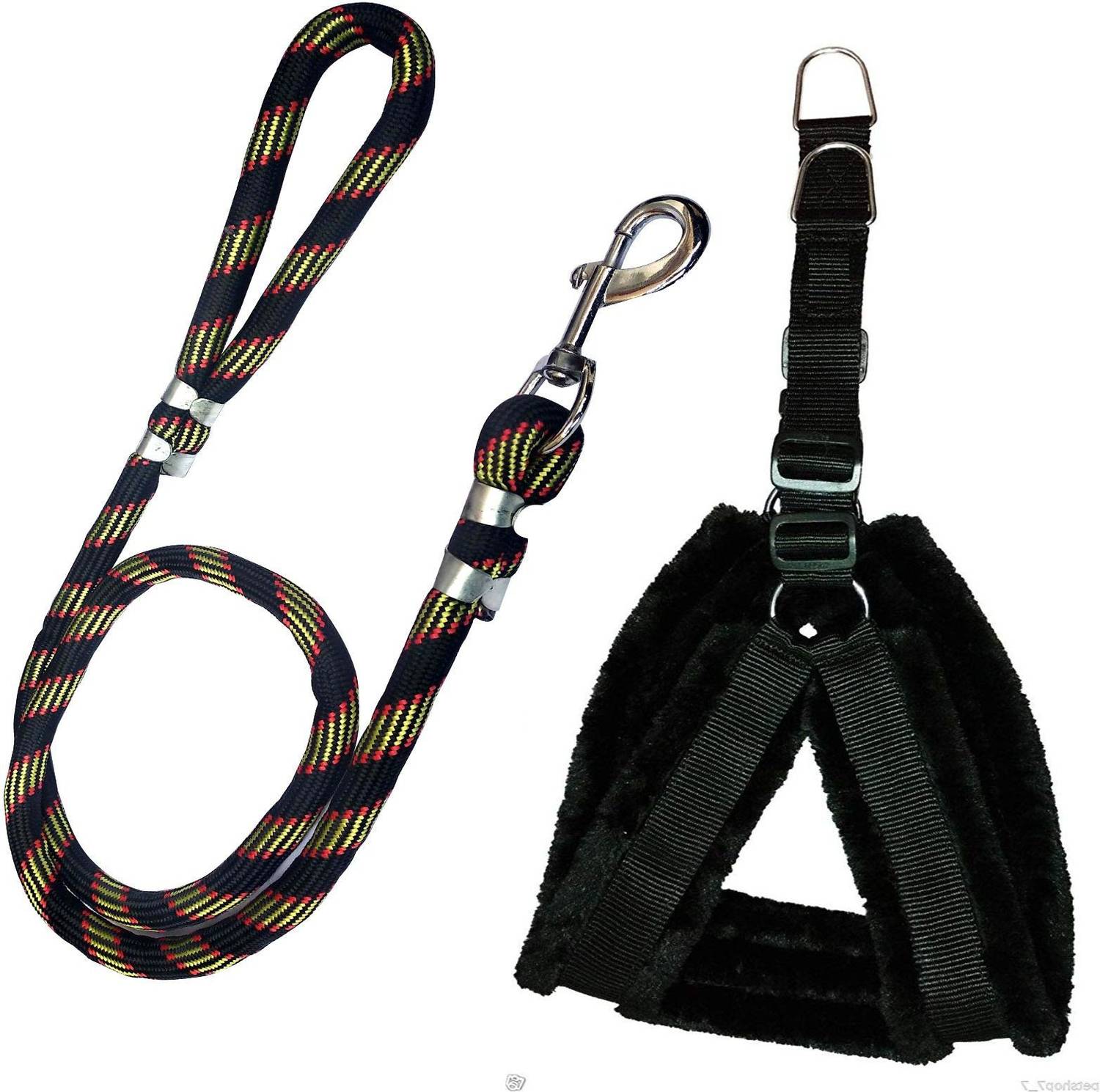 BODY BUILDING Dog Belt Combo of Black Nylon Feather Padded Dog Body Cross Harness with Black Lead 1.5m Lengthy Dog Harness & Leash