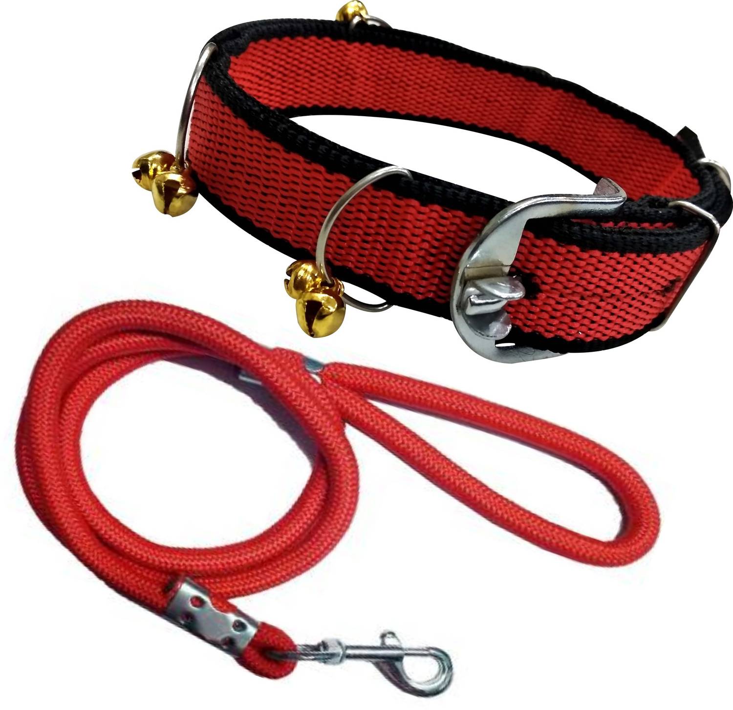 BODY BUILDING Dog Belt Combo of Black Red Ghungroo Collar with Red Lead 1.5m Lengthy Dog Collar & Leash