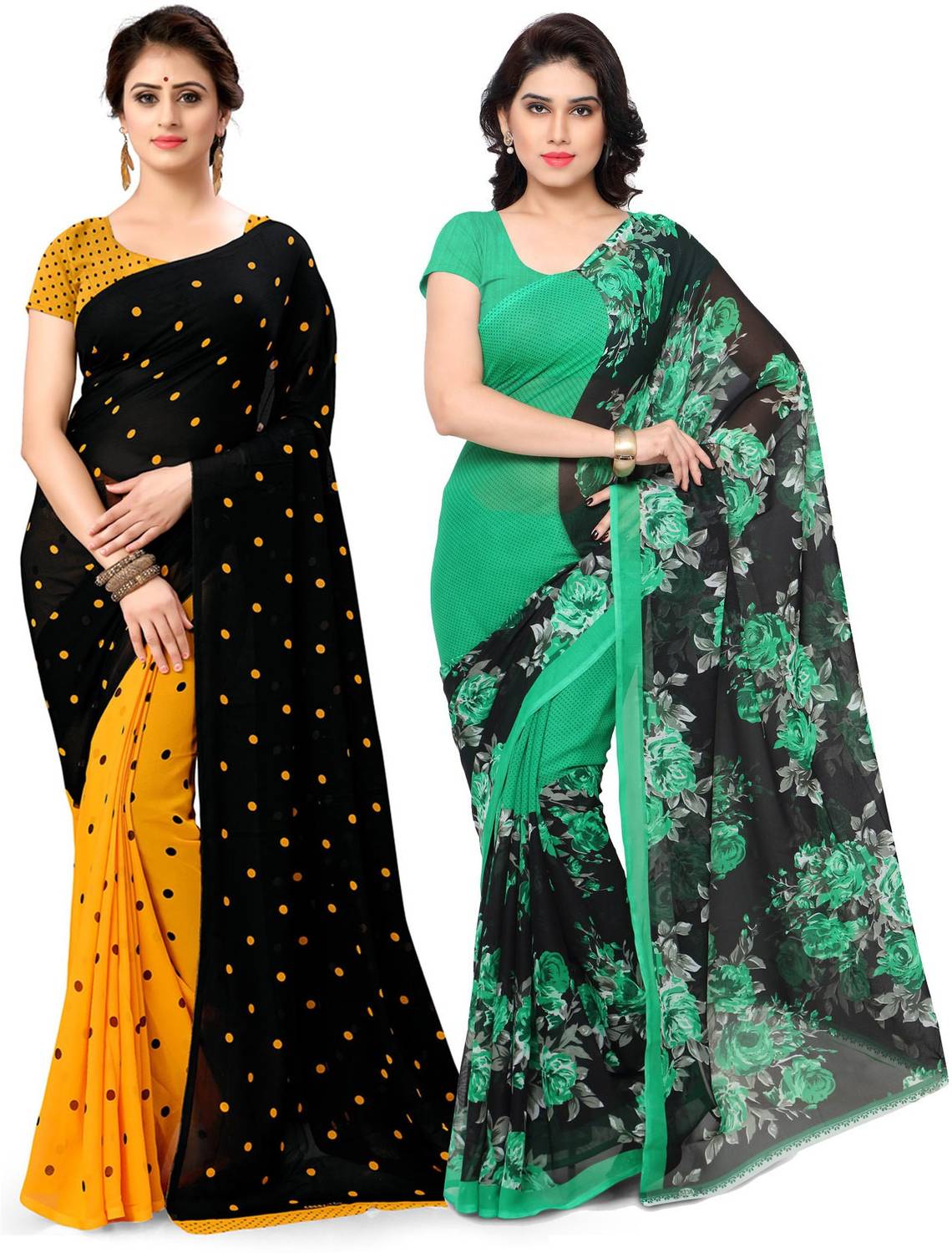 ANAND Polka Print Daily Wear Georgette Saree