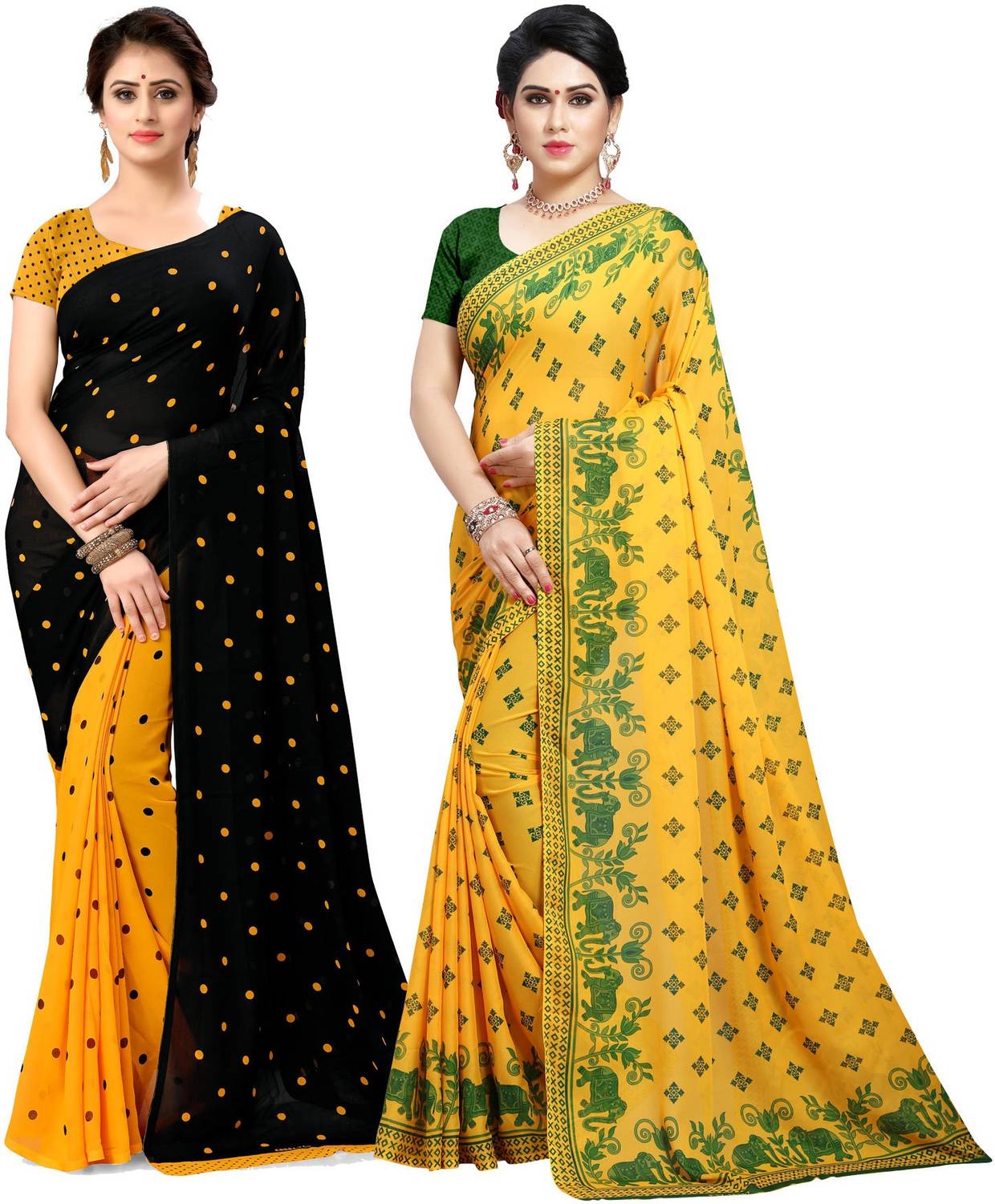 ANAND Polka Print Bollywood Georgette Saree